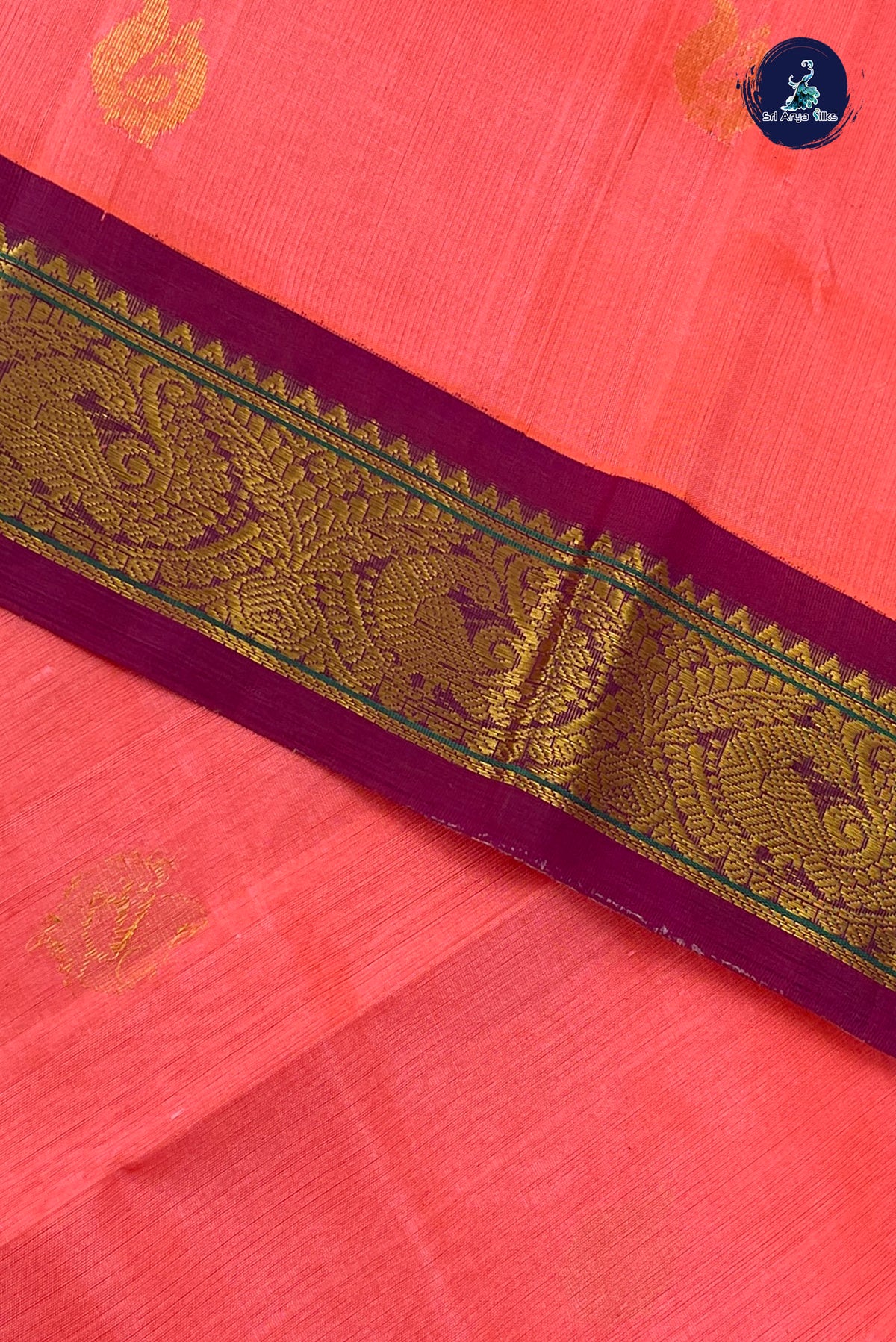 Pinkish Peach Korvai Silk Cotton Saree With Zari Buttas Pattern