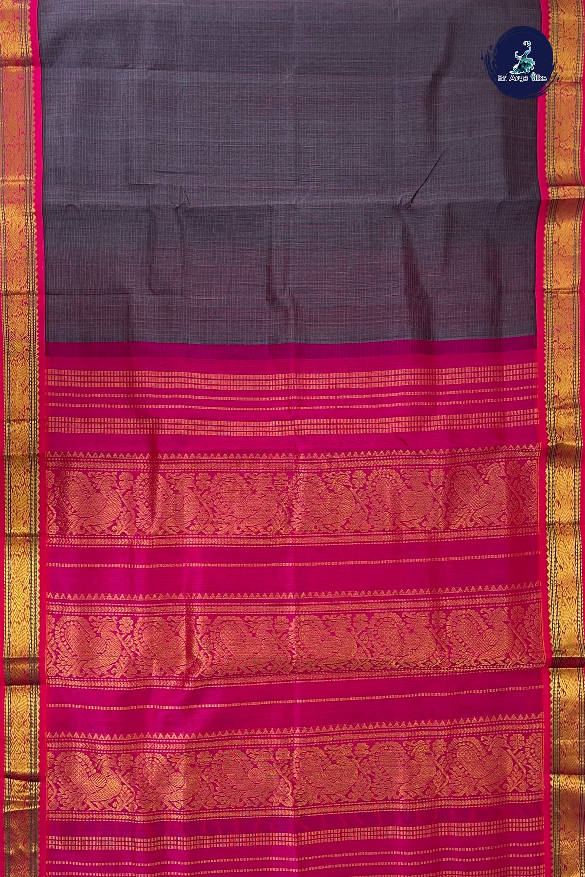Elephant Grey Checked Saree With Checked Pattern