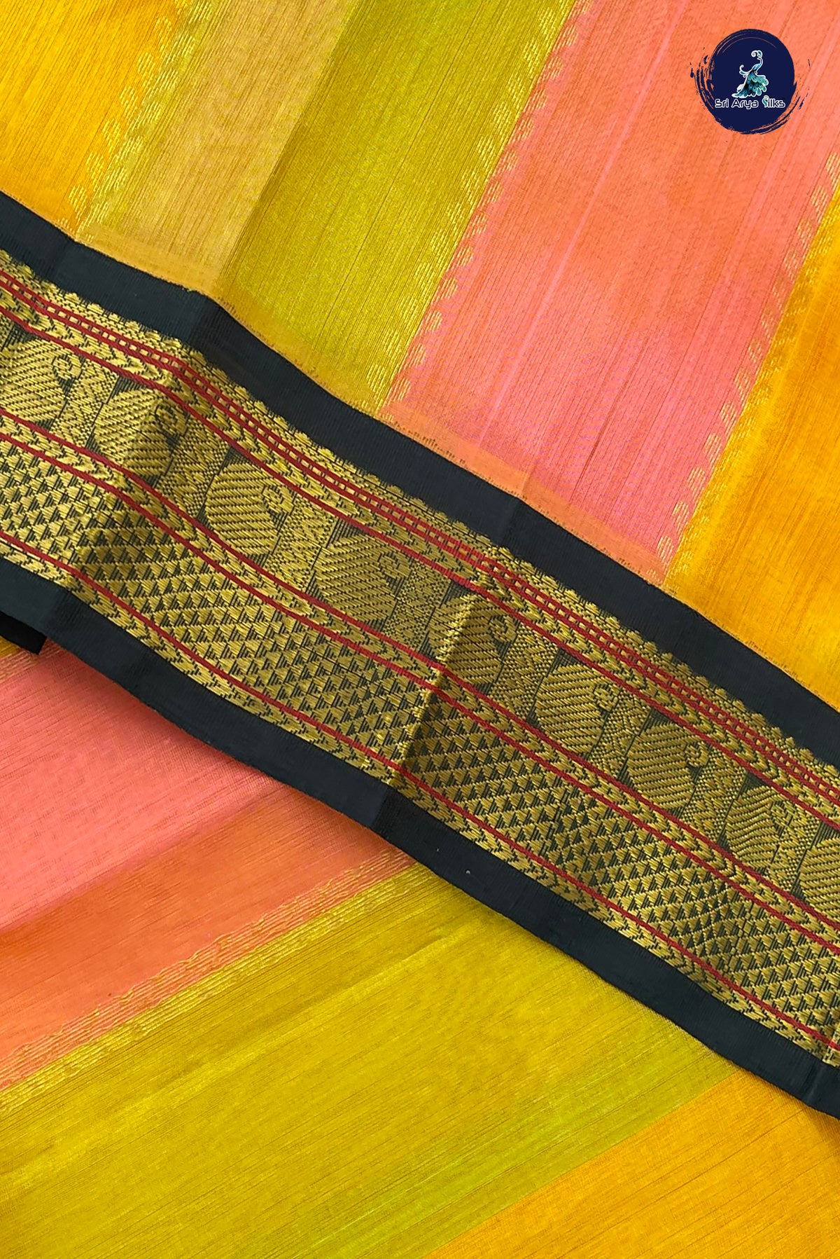 Multi Colour Korvai Silk Cotton Saree With Stripes Pattern