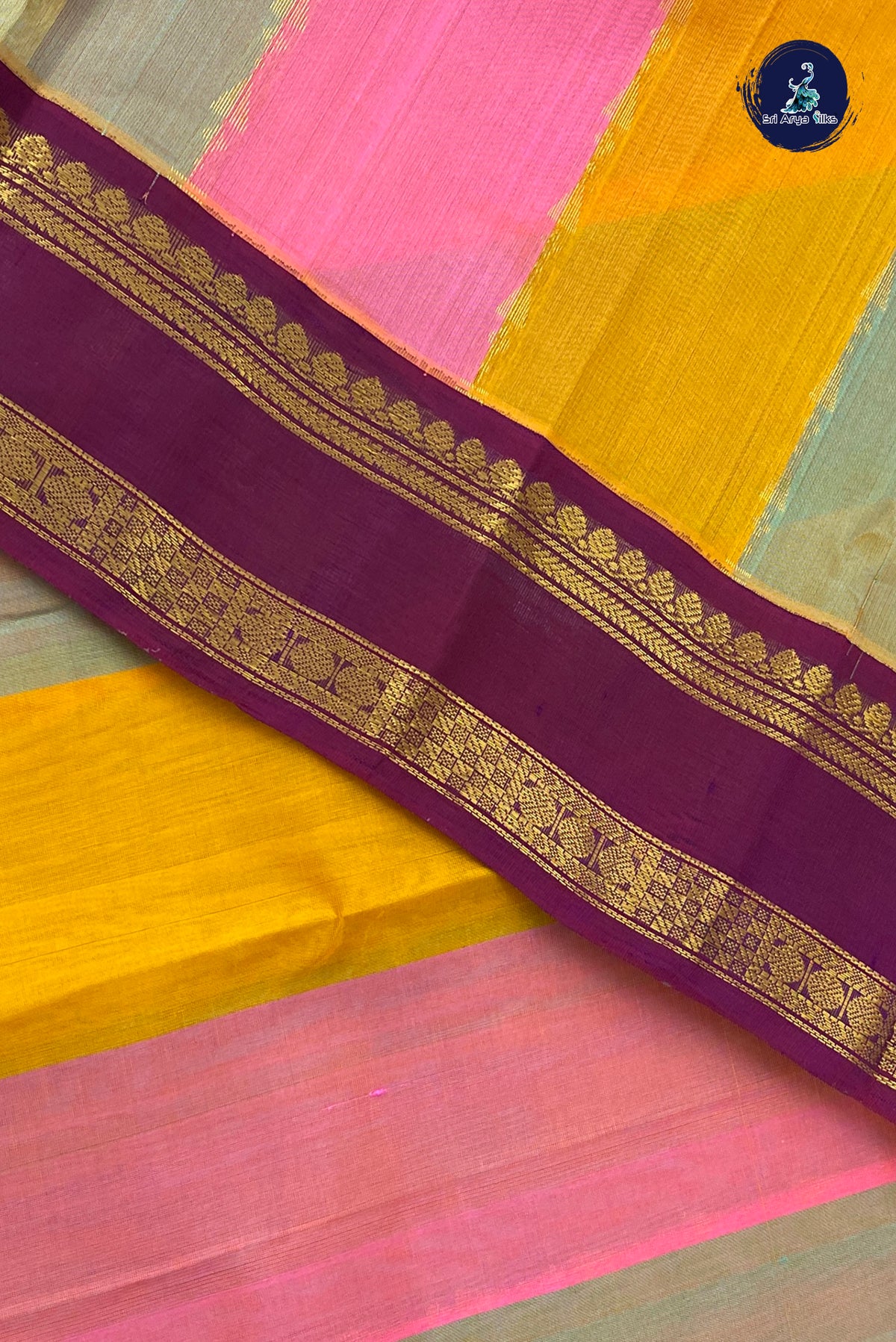 Multi Colour Korvai Silk Cotton Saree With Stripes Pattern