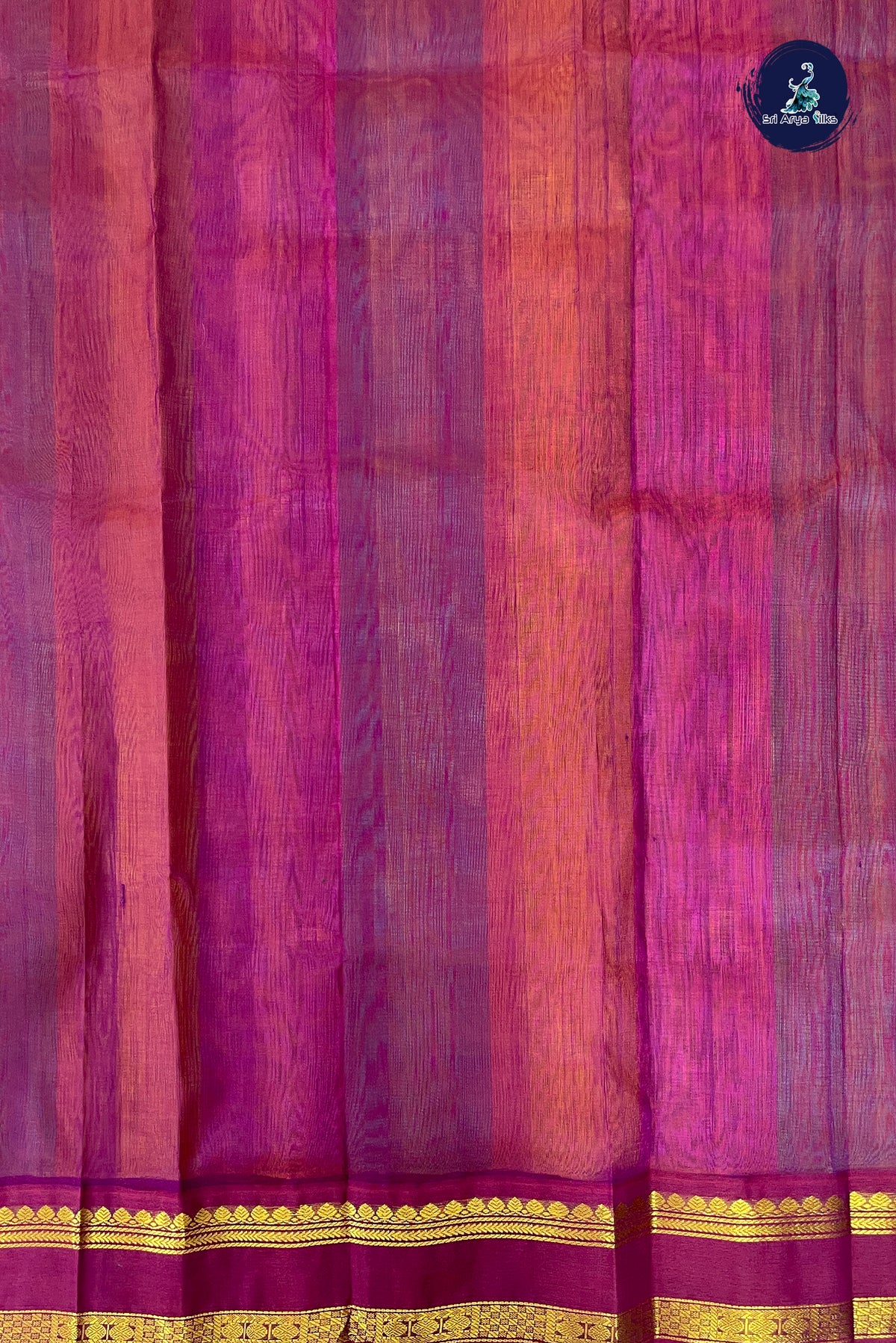 Multi Colour Korvai Silk Cotton Saree With Stripes Pattern