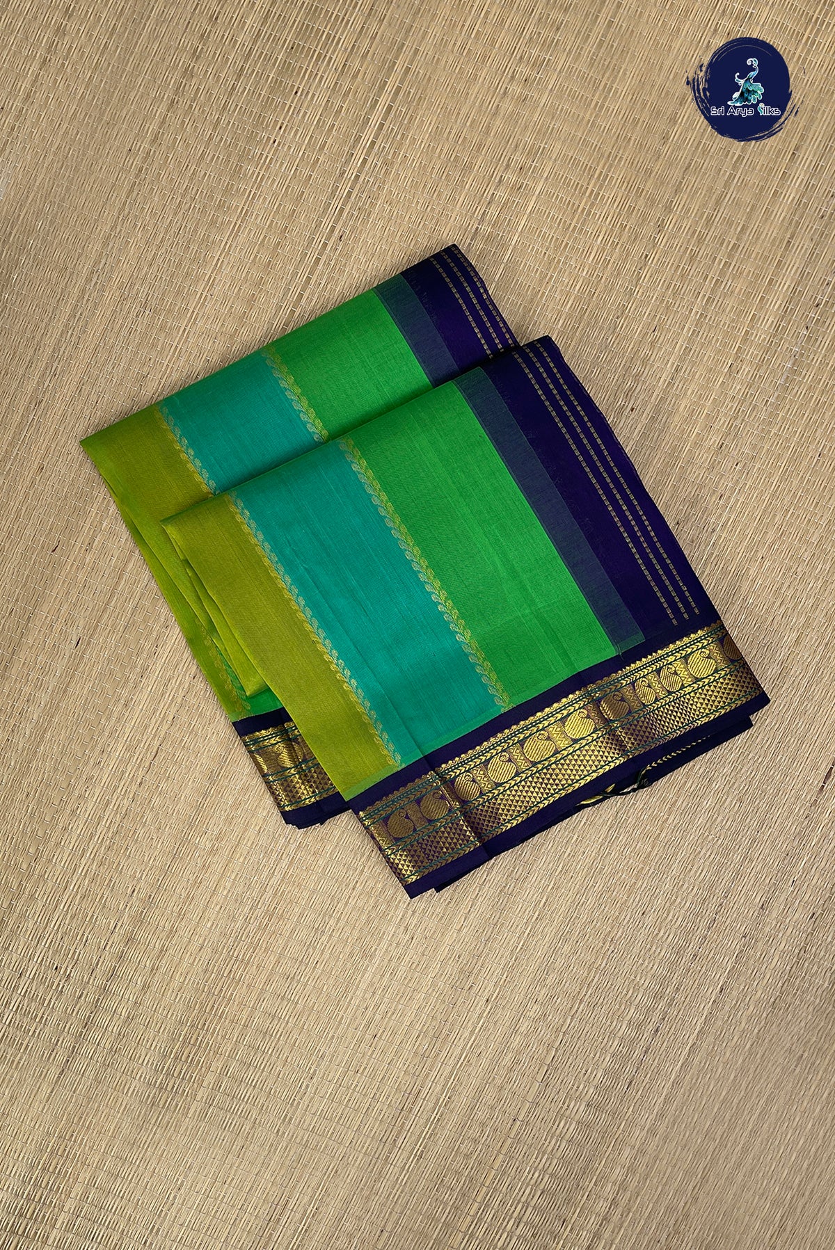 Multi Colour Korvai Silk Cotton Saree With Stripes Pattern