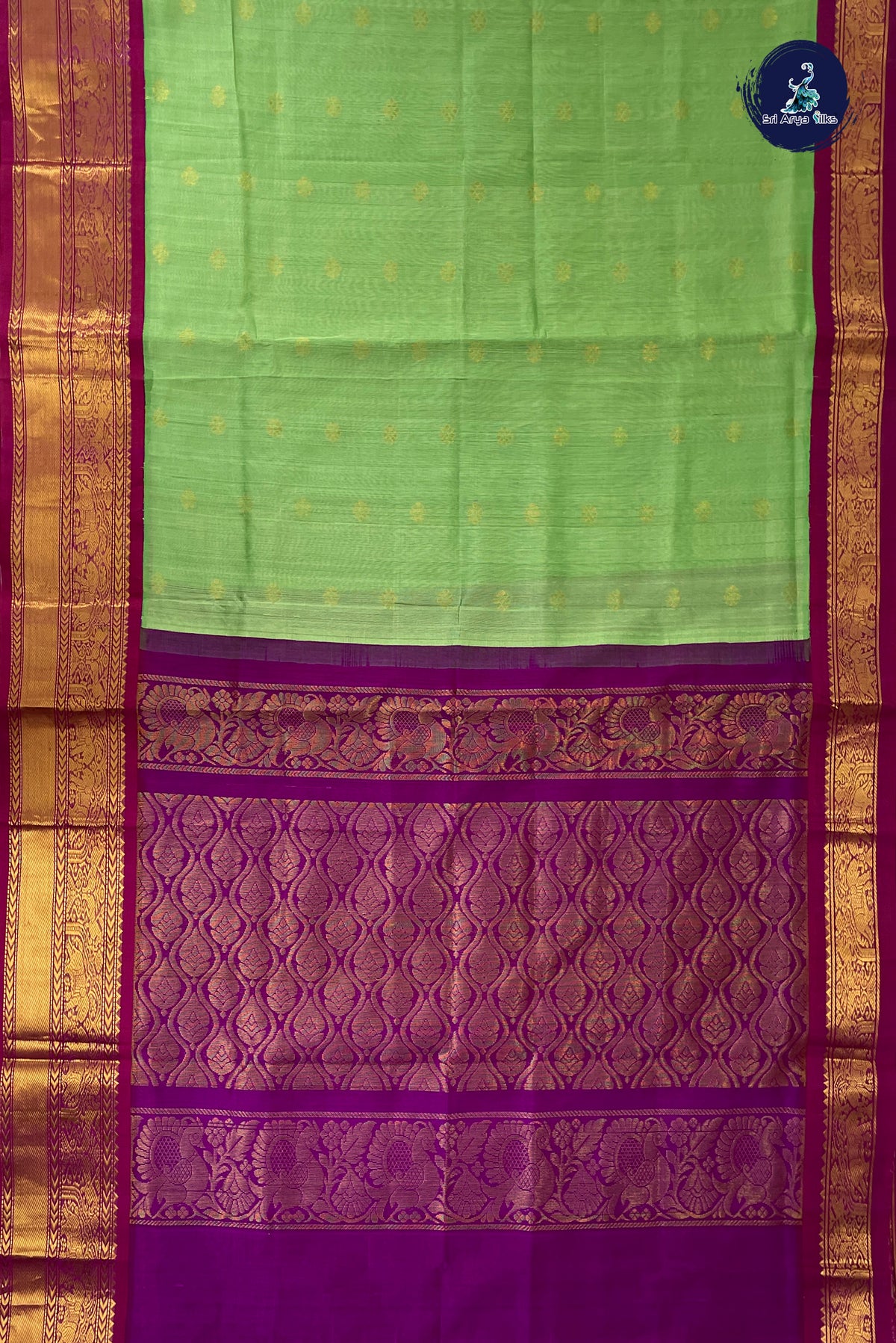 Pista Green Kuppadam Silk Cotton Saree With Zari Buttas Pattern