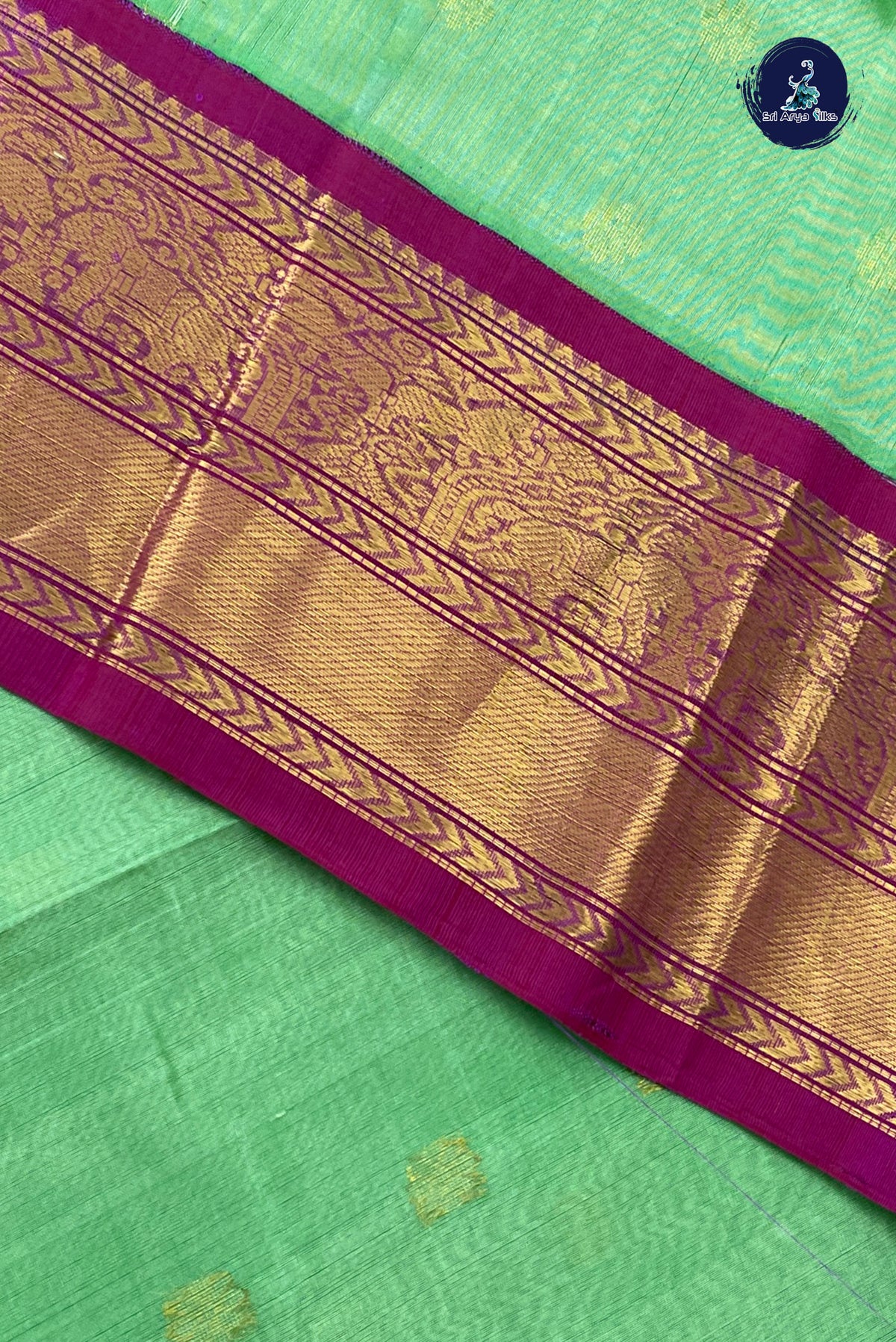 Pista Green Kuppadam Silk Cotton Saree With Zari Buttas Pattern