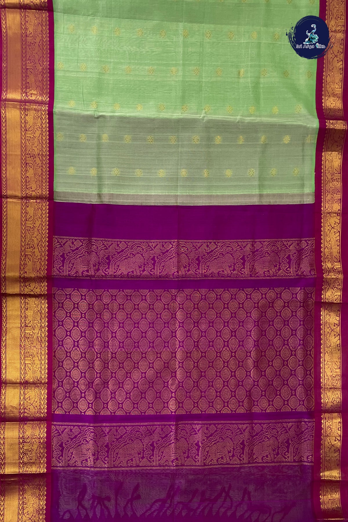 Pista Green Kuppadam Silk Cotton Saree With Zari Buttas Pattern