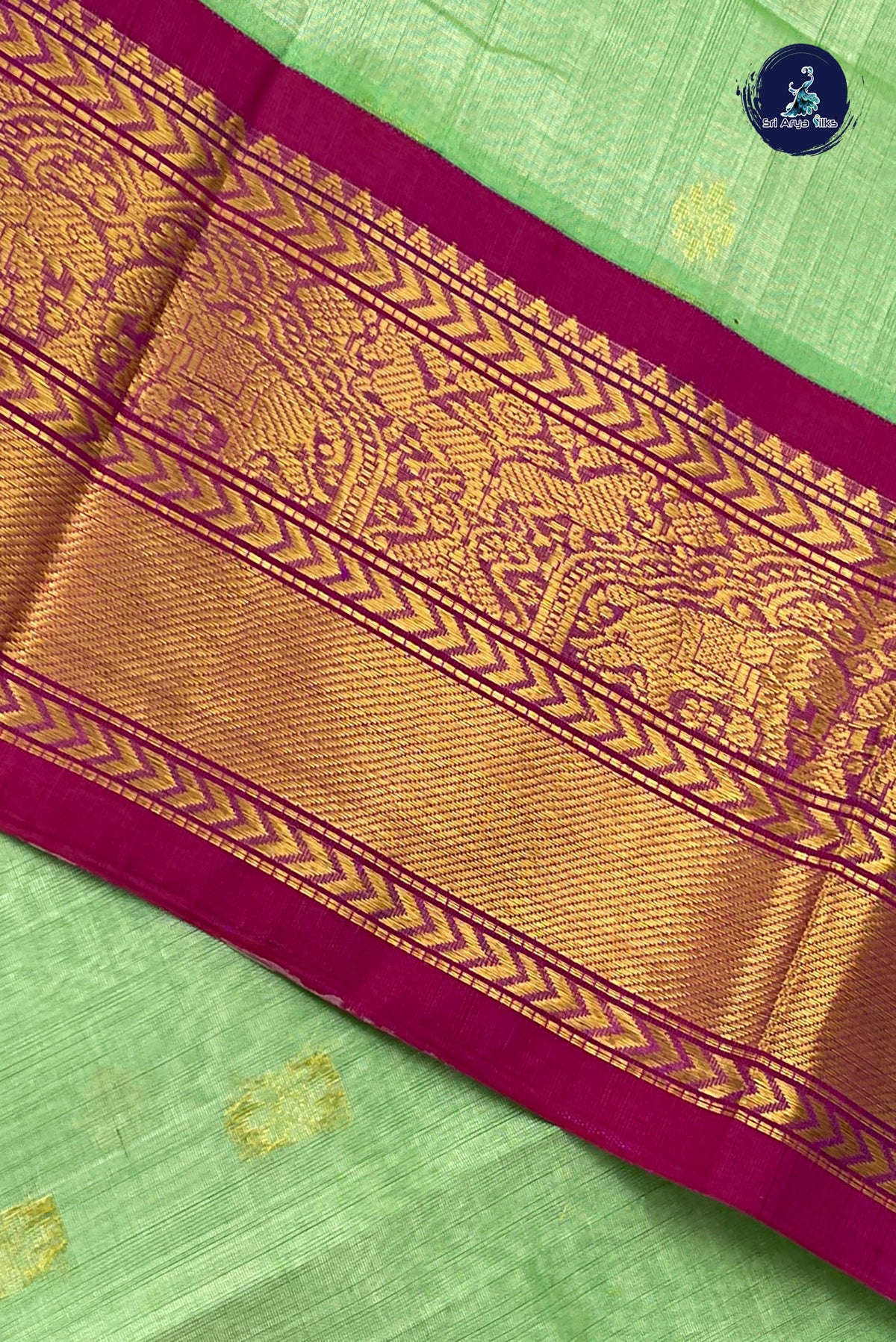 Pista Green Kuppadam Silk Cotton Saree With Zari Buttas Pattern