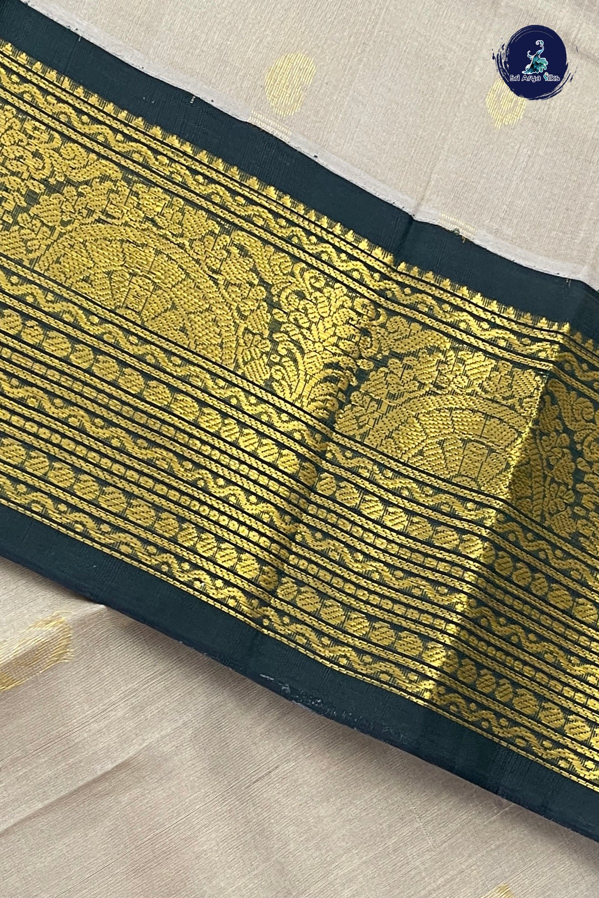 Greyish Green Kuppadam Silk Cotton Saree With Zari Buttas Pattern