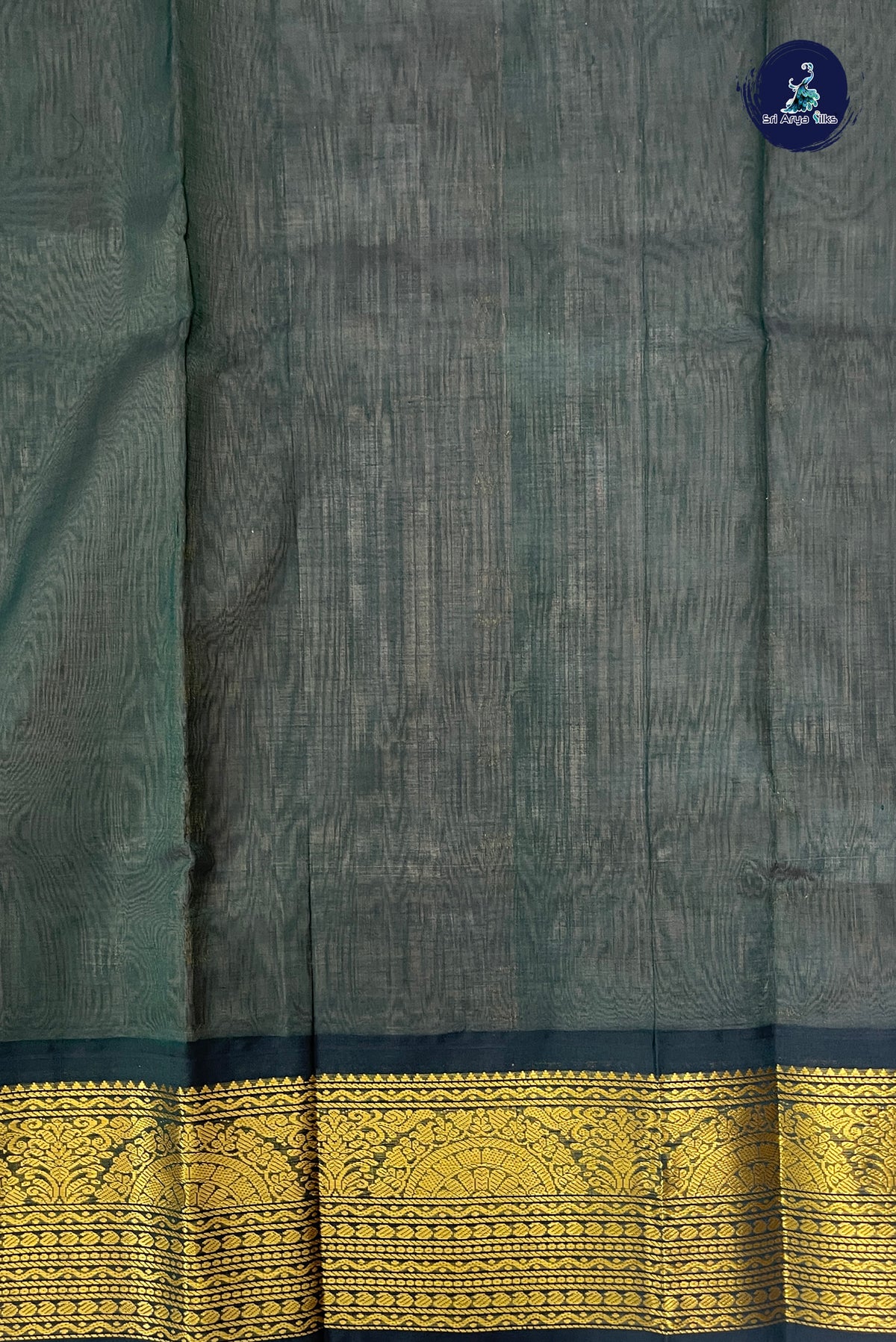 Greyish Green Kuppadam Silk Cotton Saree With Zari Buttas Pattern