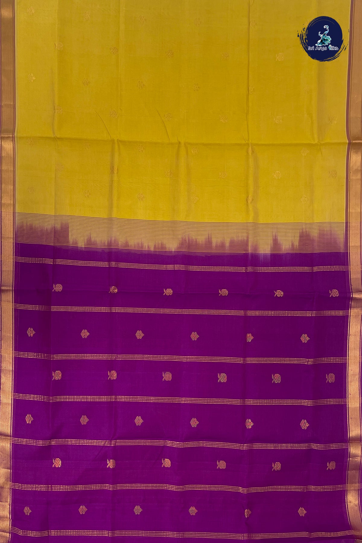 Mustard Yellow Simple Silk Cotton Saree With Buttas Pattern