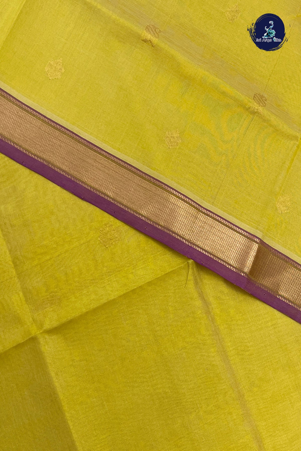 Mustard Yellow Simple Silk Cotton Saree With Buttas Pattern