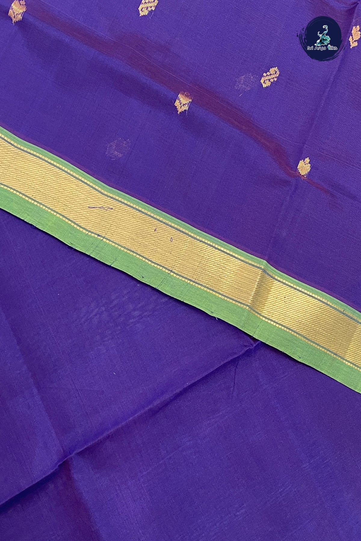 Dark Violet Simple Silk Cotton Saree With Buttas Pattern