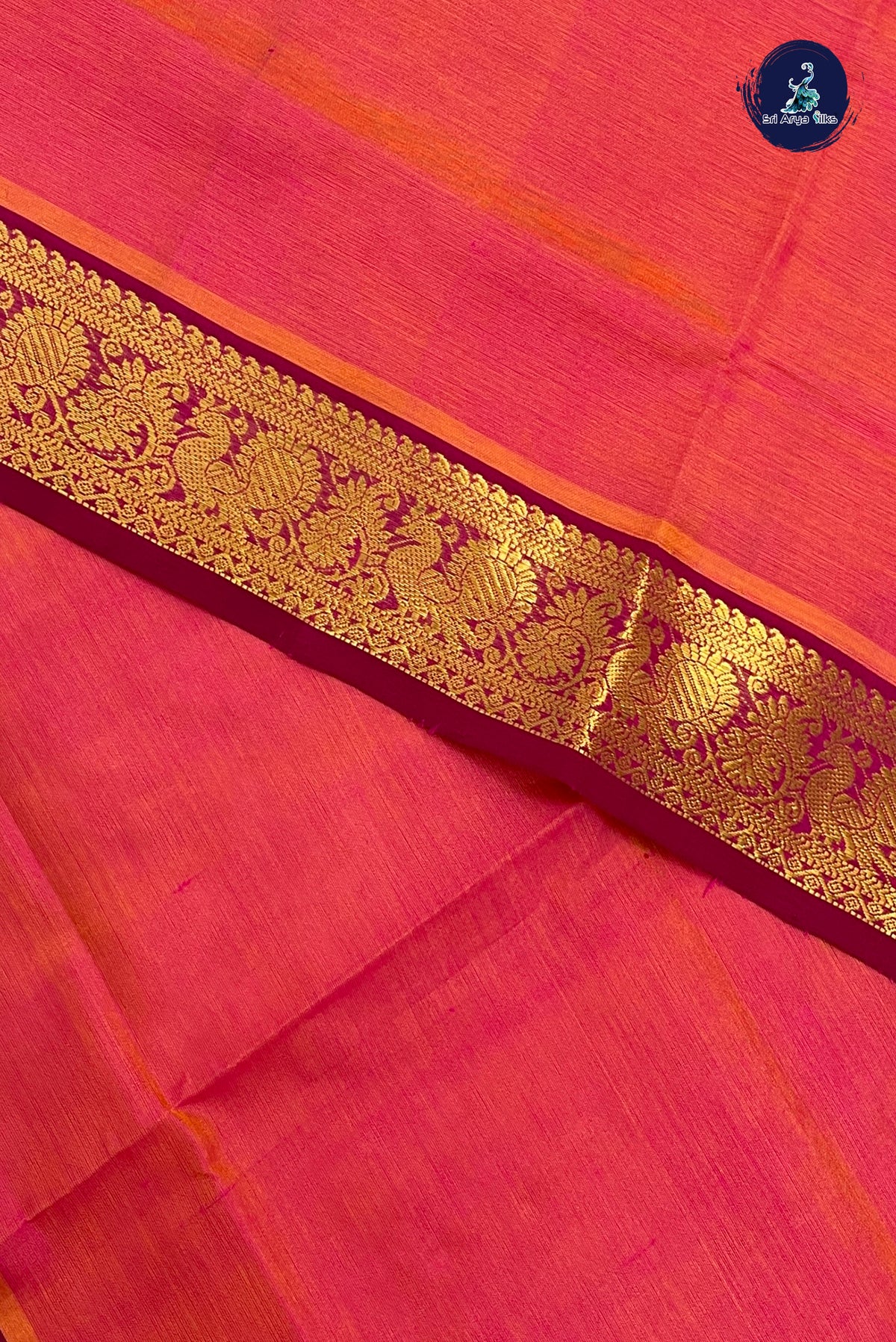 Pink Simple Silk Cotton Saree With Plain Pattern