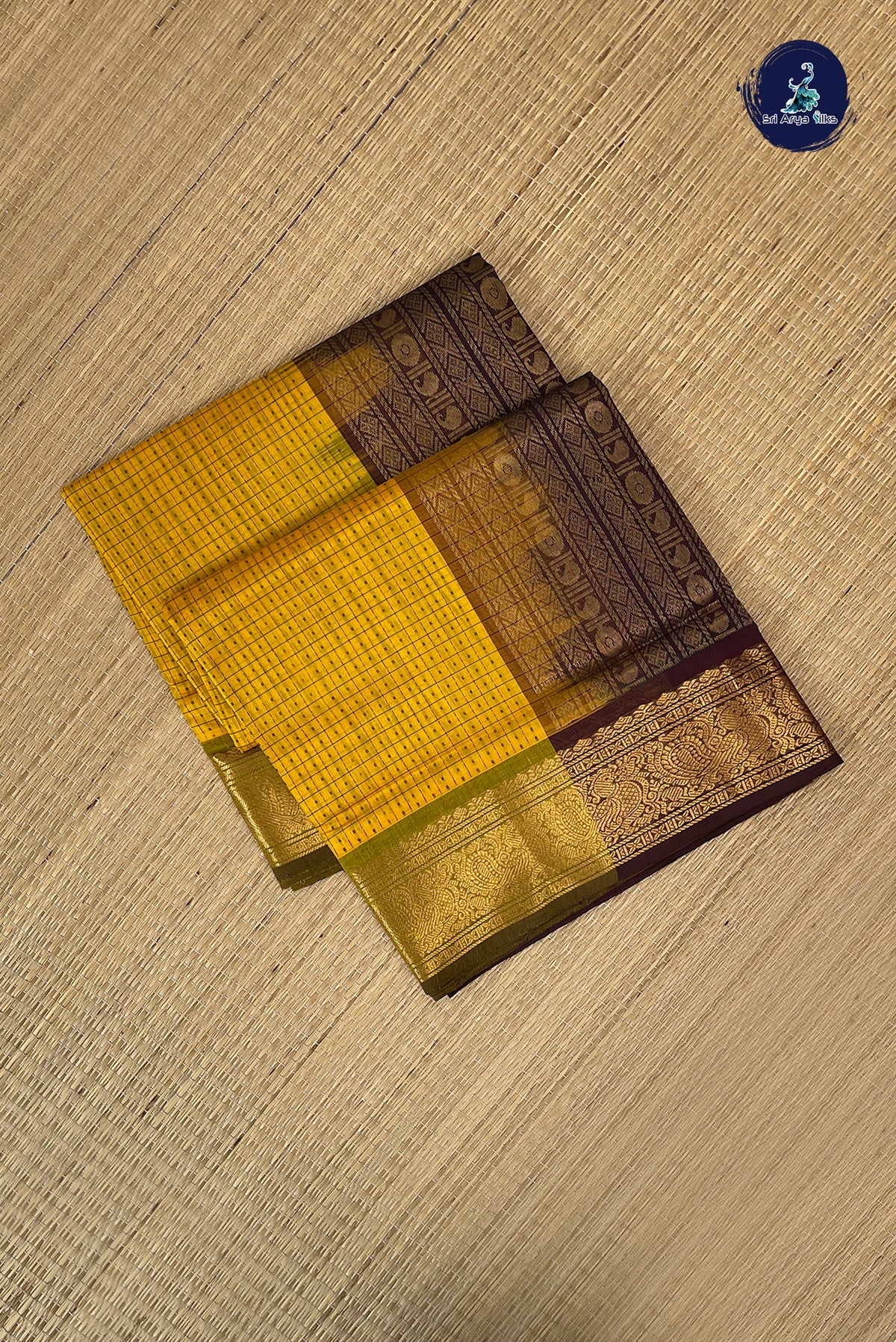 Yellow Bridal Silk Cotton Saree With Laksha Deepam Design Pattern
