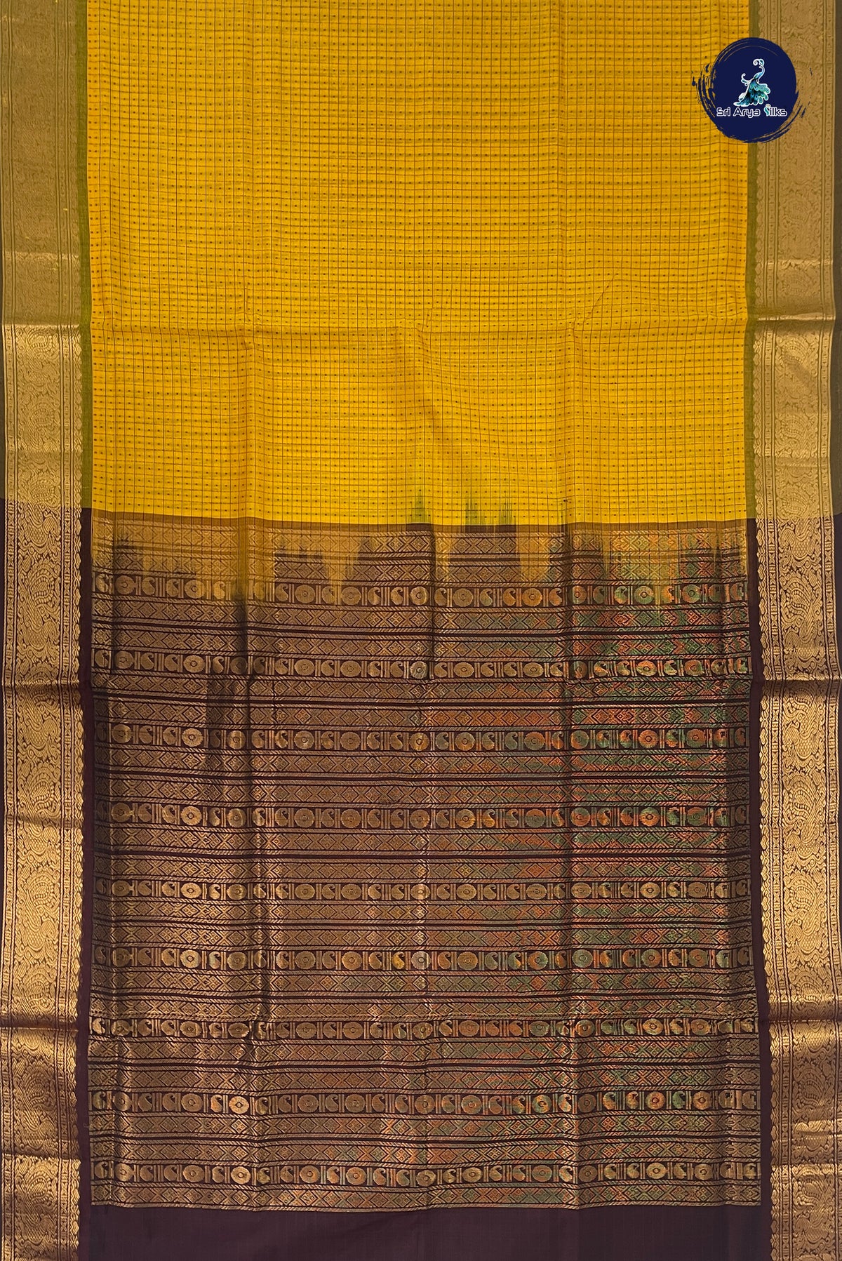 Yellow Bridal Silk Cotton Saree With Laksha Deepam Design Pattern
