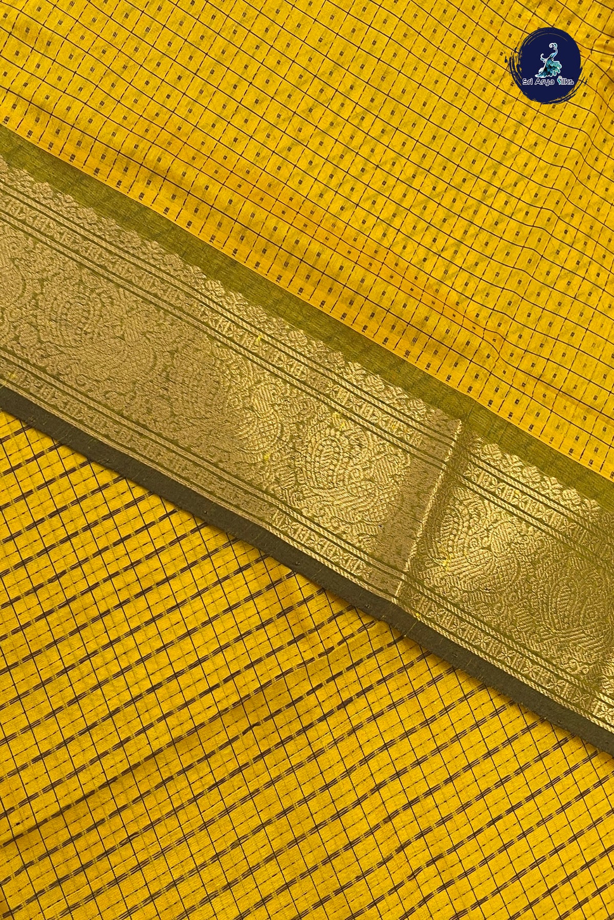 Yellow Bridal Silk Cotton Saree With Laksha Deepam Design Pattern