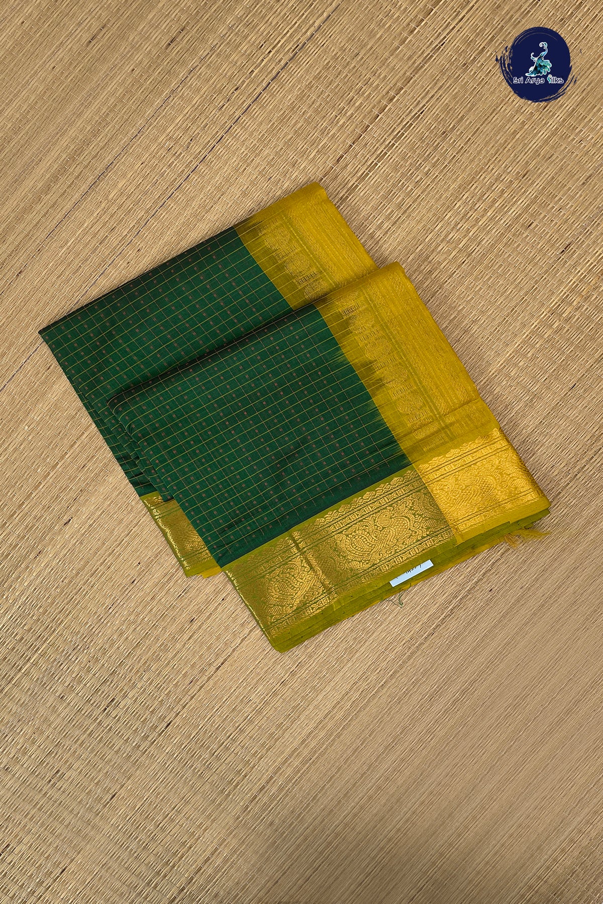 Dark Green Bridal Silk Cotton Saree With Laksha Deepam Design Pattern