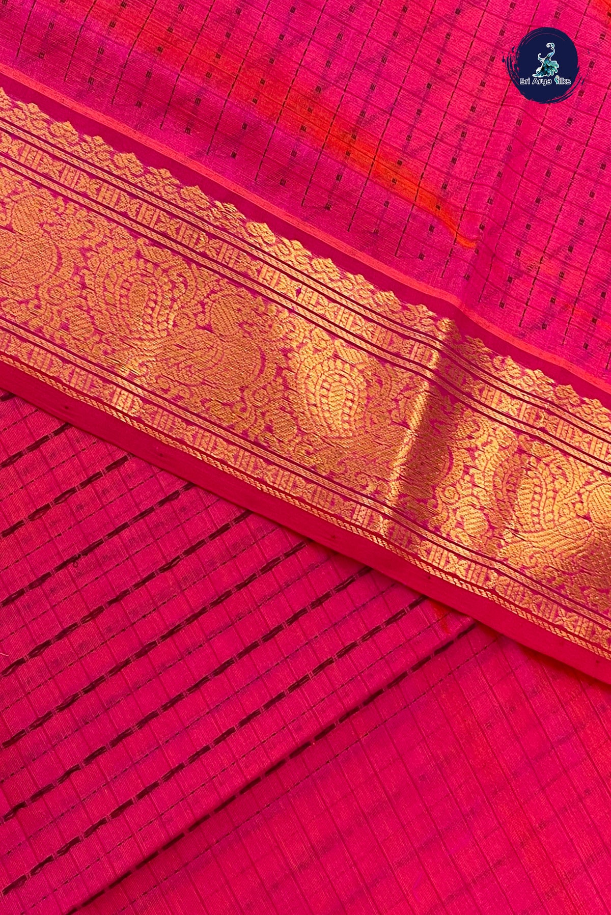 Pink Bridal Silk Cotton Saree With Laksha Deepam Design Pattern