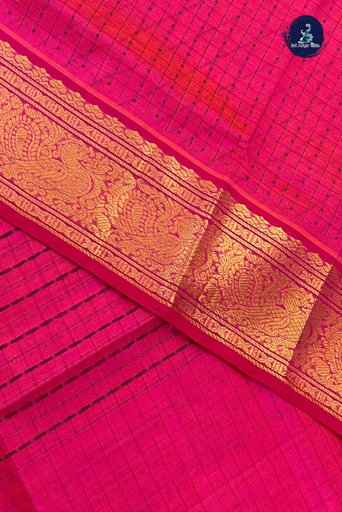 Pink Bridal Silk Cotton Saree With Laksha Deepam Design Pattern