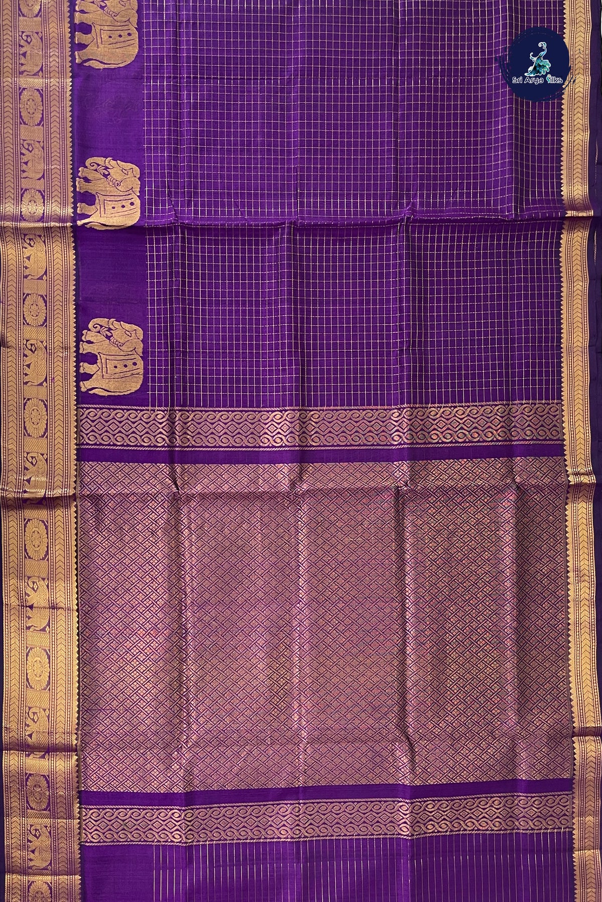 Purple Bridal Silk Cotton Saree With Zari Checked Pattern