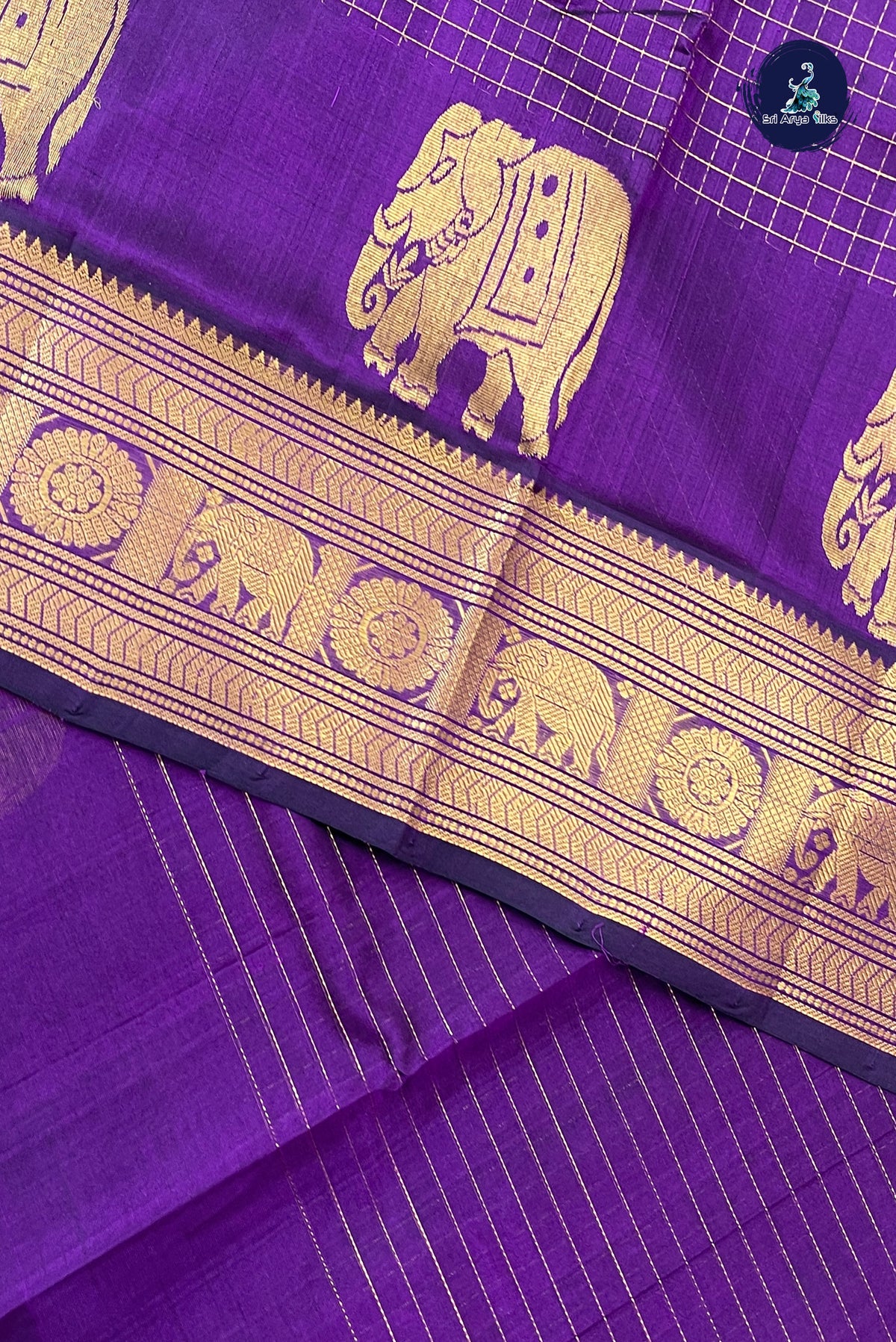 Purple Bridal Silk Cotton Saree With Zari Checked Pattern