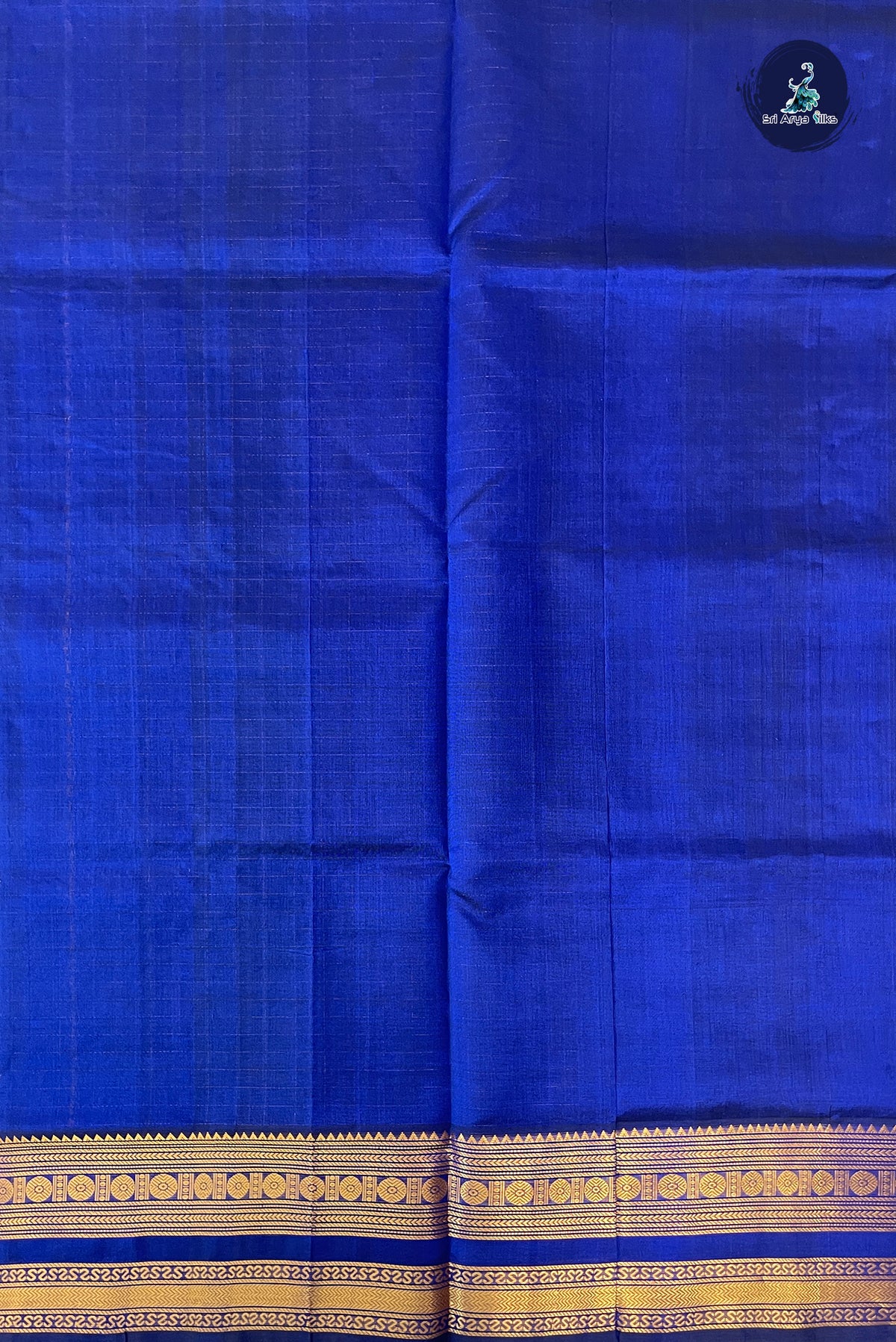 Ink Blue Bridal Silk Cotton Saree With Zari Checked Pattern