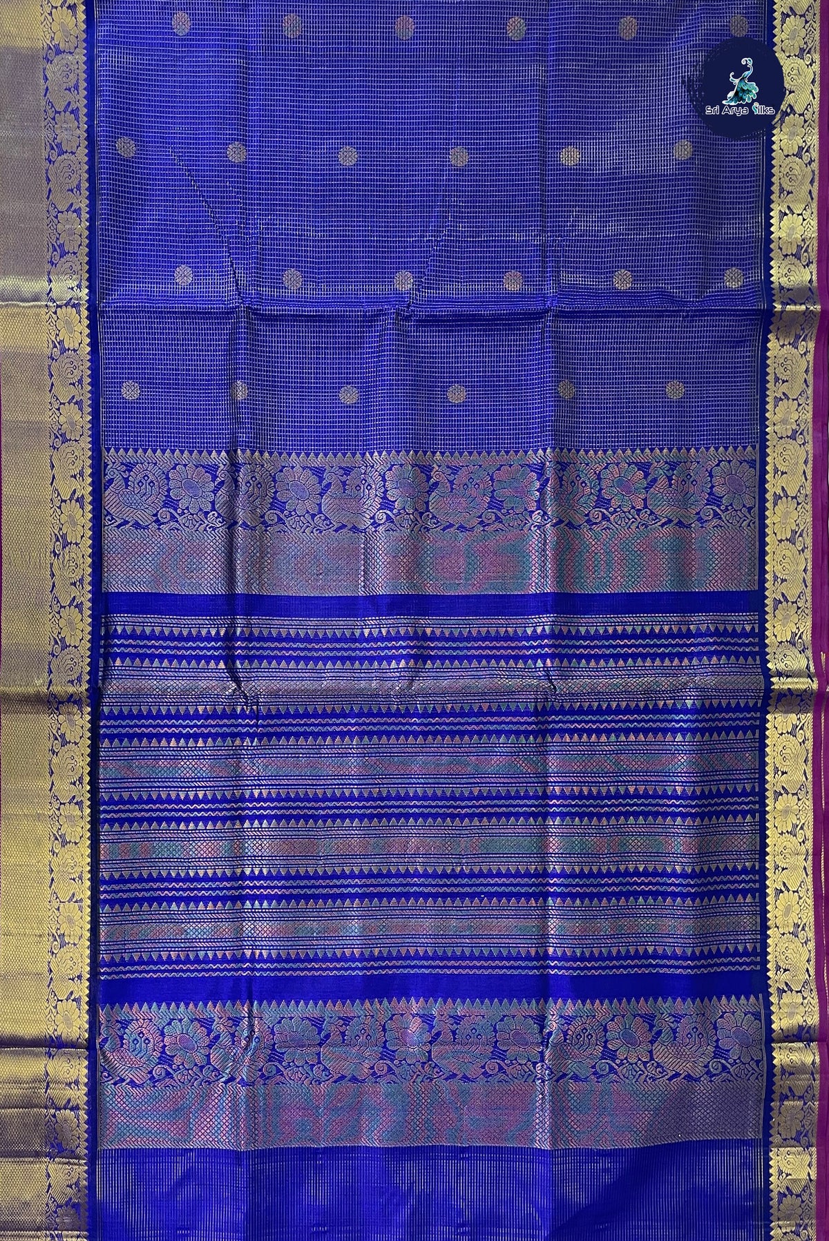 Dark Blue Bridal Silk Cotton Saree With Zari Checked Pattern