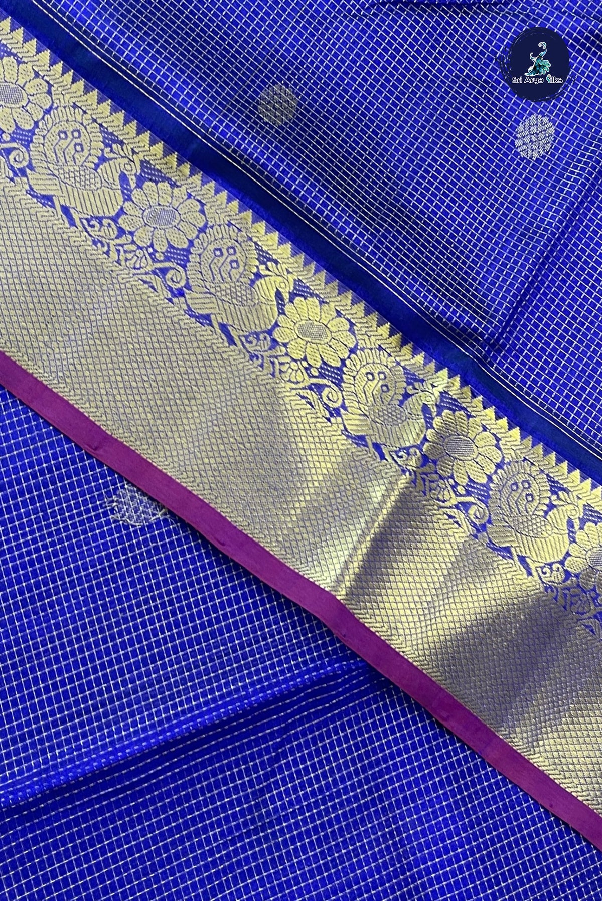 Dark Blue Bridal Silk Cotton Saree With Zari Checked Pattern