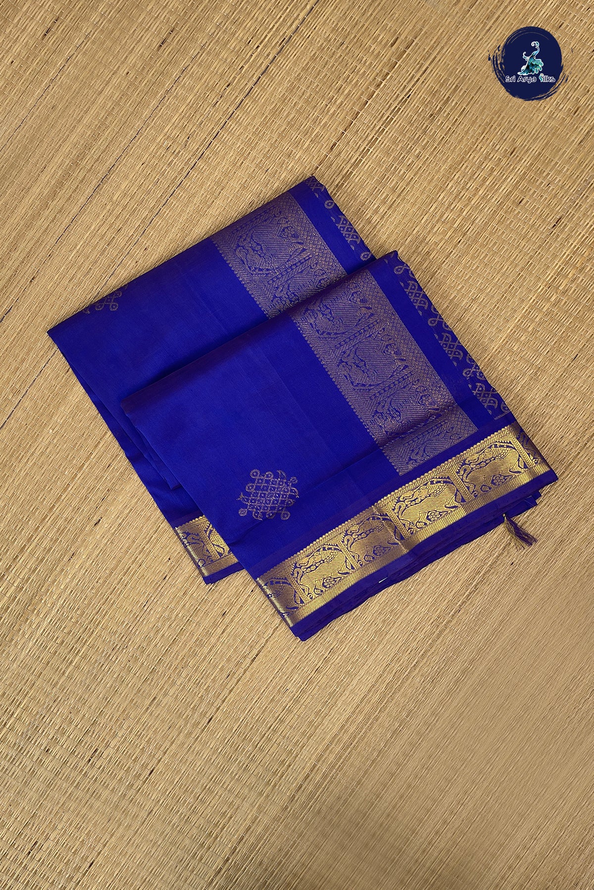 Dark Blue Bridal Silk Cotton Saree With Zari Buttas Pattern