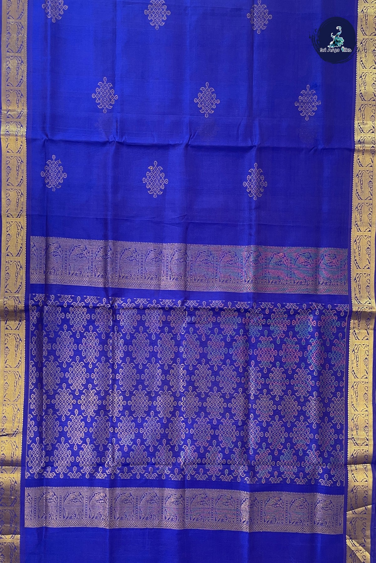 Dark Blue Bridal Silk Cotton Saree With Zari Buttas Pattern