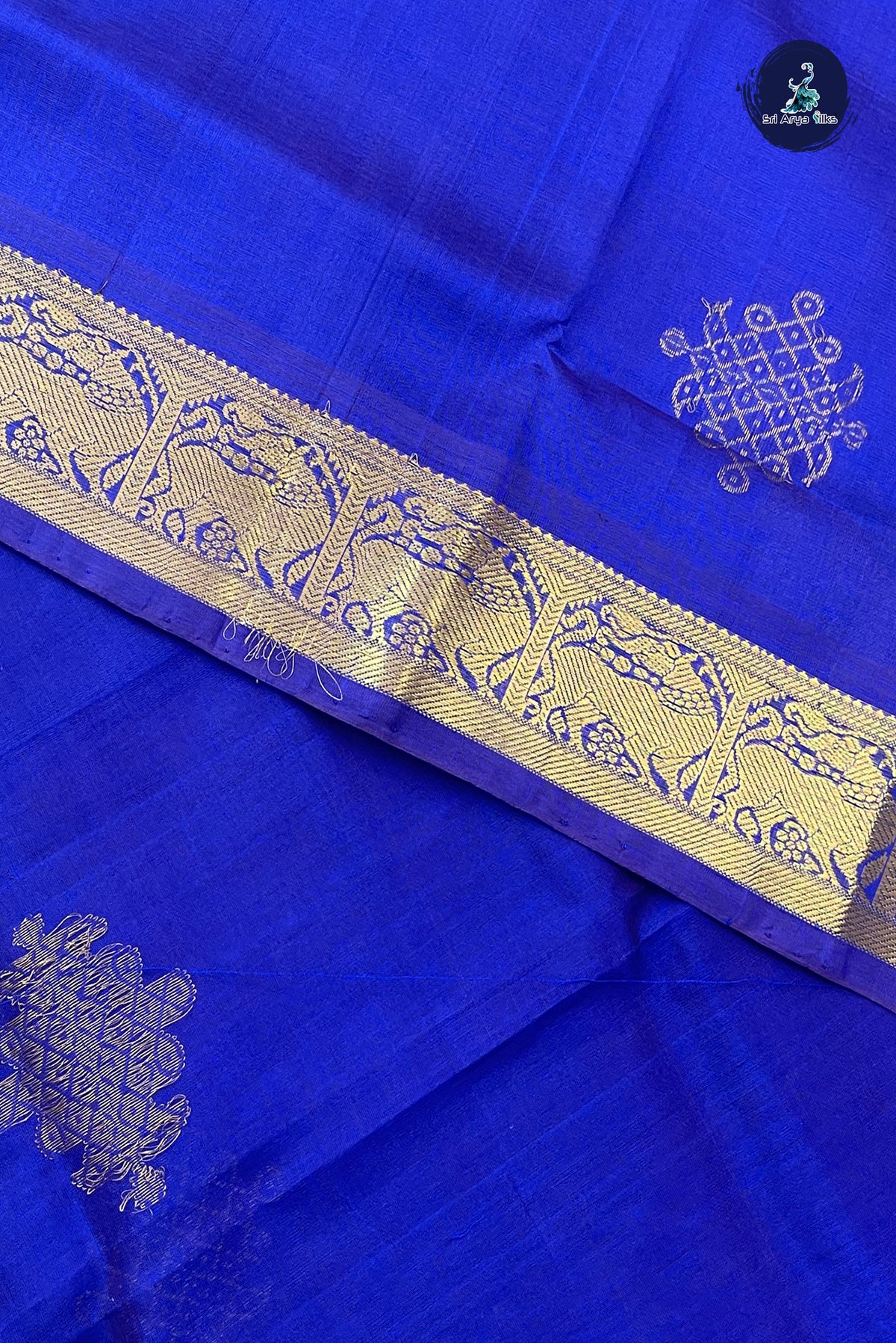 Dark Blue Bridal Silk Cotton Saree With Zari Buttas Pattern