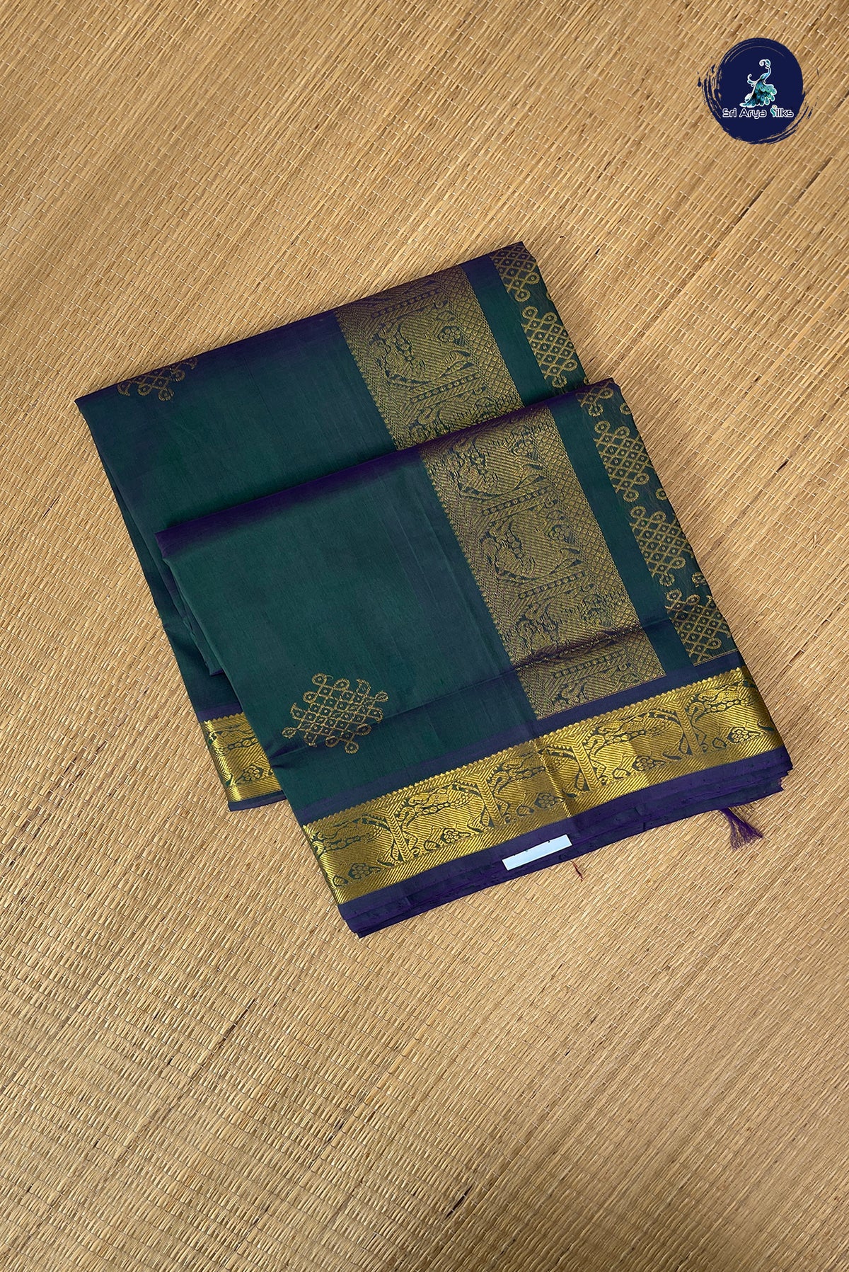 Dark Green Bridal Silk Cotton Saree With Zari Buttas Pattern
