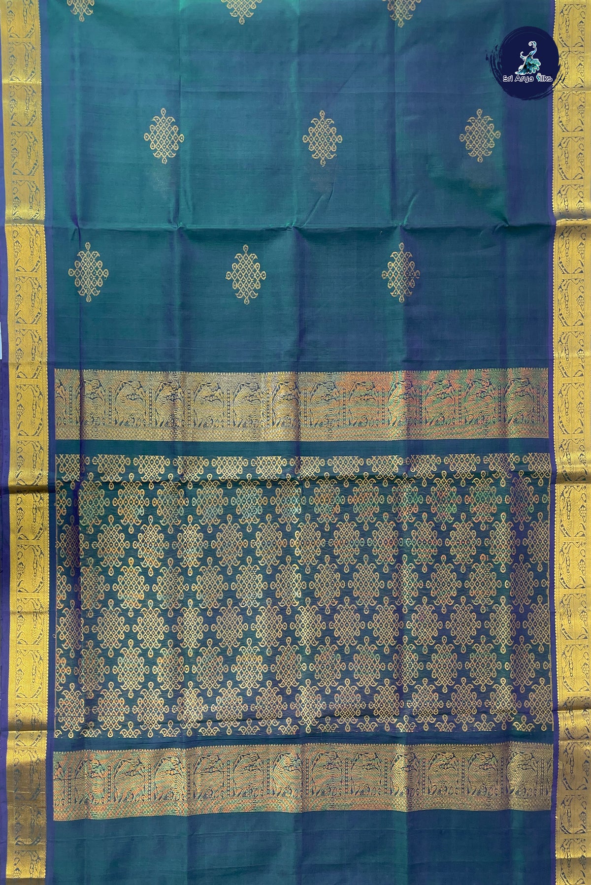 Dark Green Bridal Silk Cotton Saree With Zari Buttas Pattern