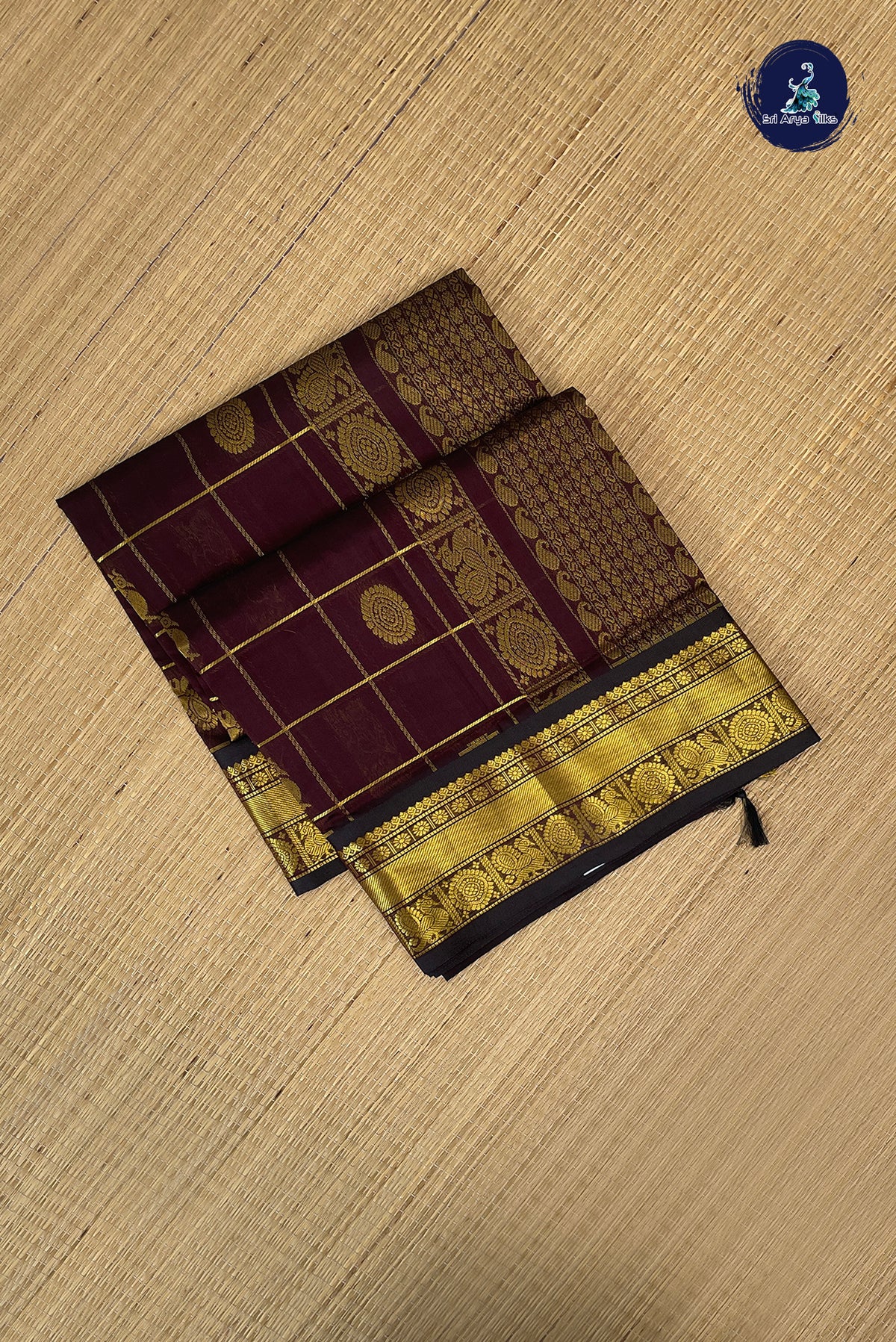 Coffee Brown Bridal Silk Cotton Saree With Mayil Chakram Butta Pattern