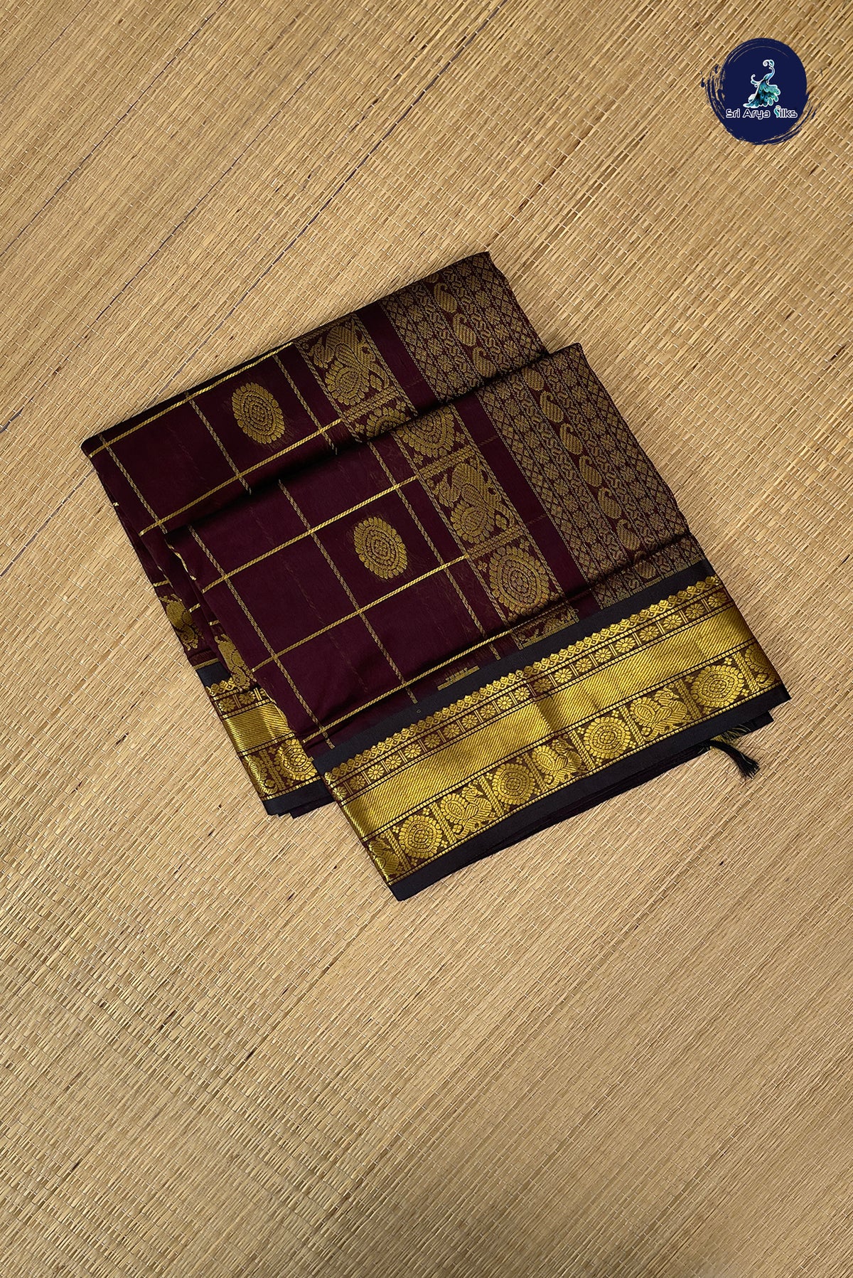 Coffee Brown Bridal Silk Cotton Saree With Mayil Chakram Butta Pattern