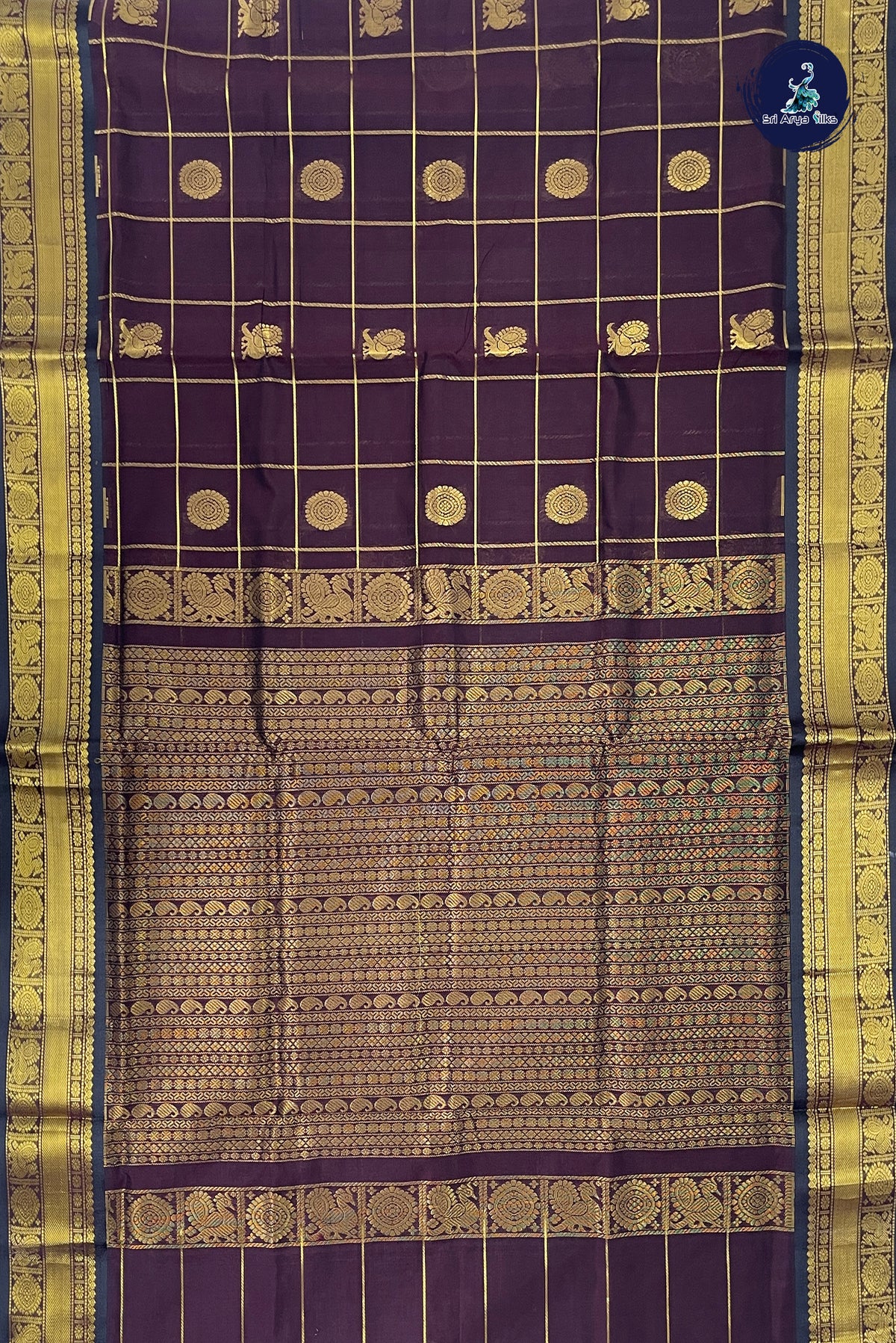 Coffee Brown Bridal Silk Cotton Saree With Mayil Chakram Butta Pattern