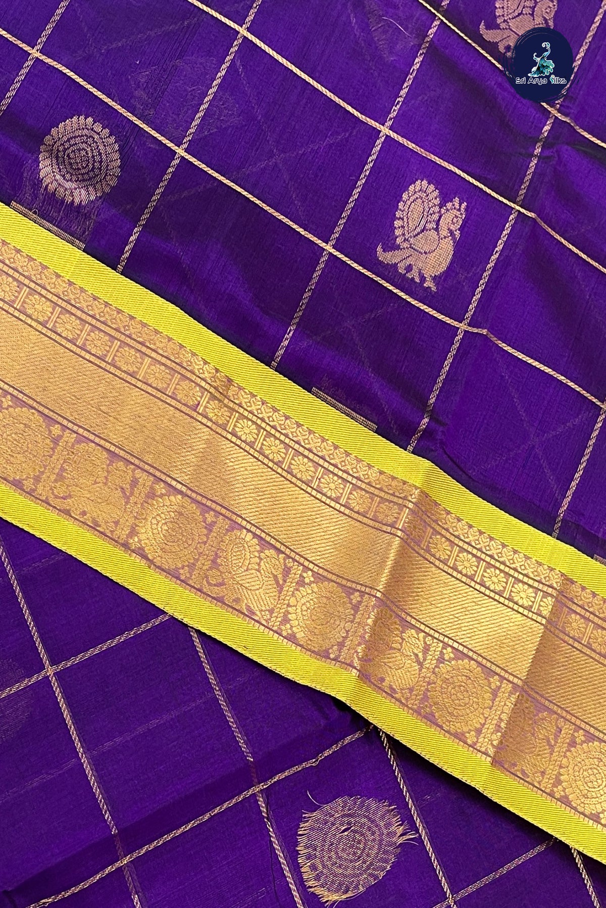 Violet Bridal Silk Cotton Saree With Mayil Chakram Butta Pattern