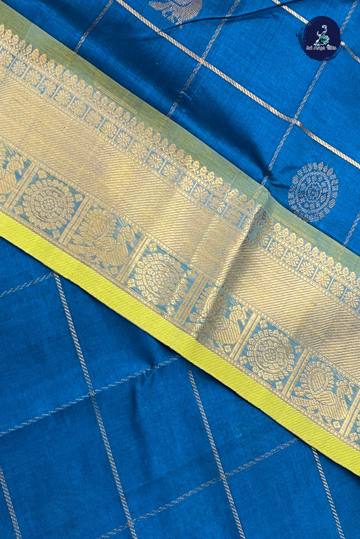 Blue Bridal Silk Cotton Saree With Mayil Chakram Butta Pattern