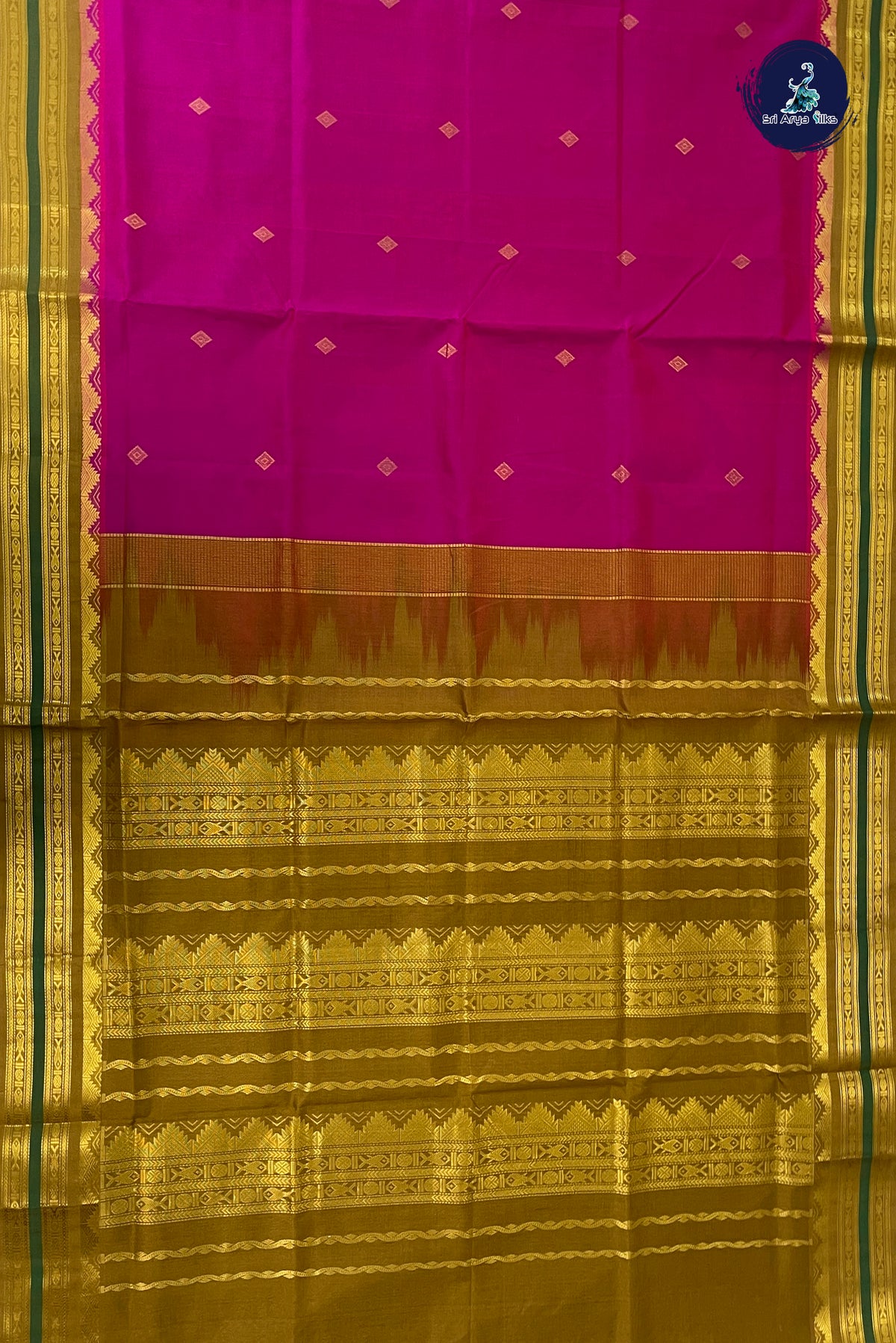 Magenta Pink Korvai Silk Cotton Saree With Zari Buttas Pattern