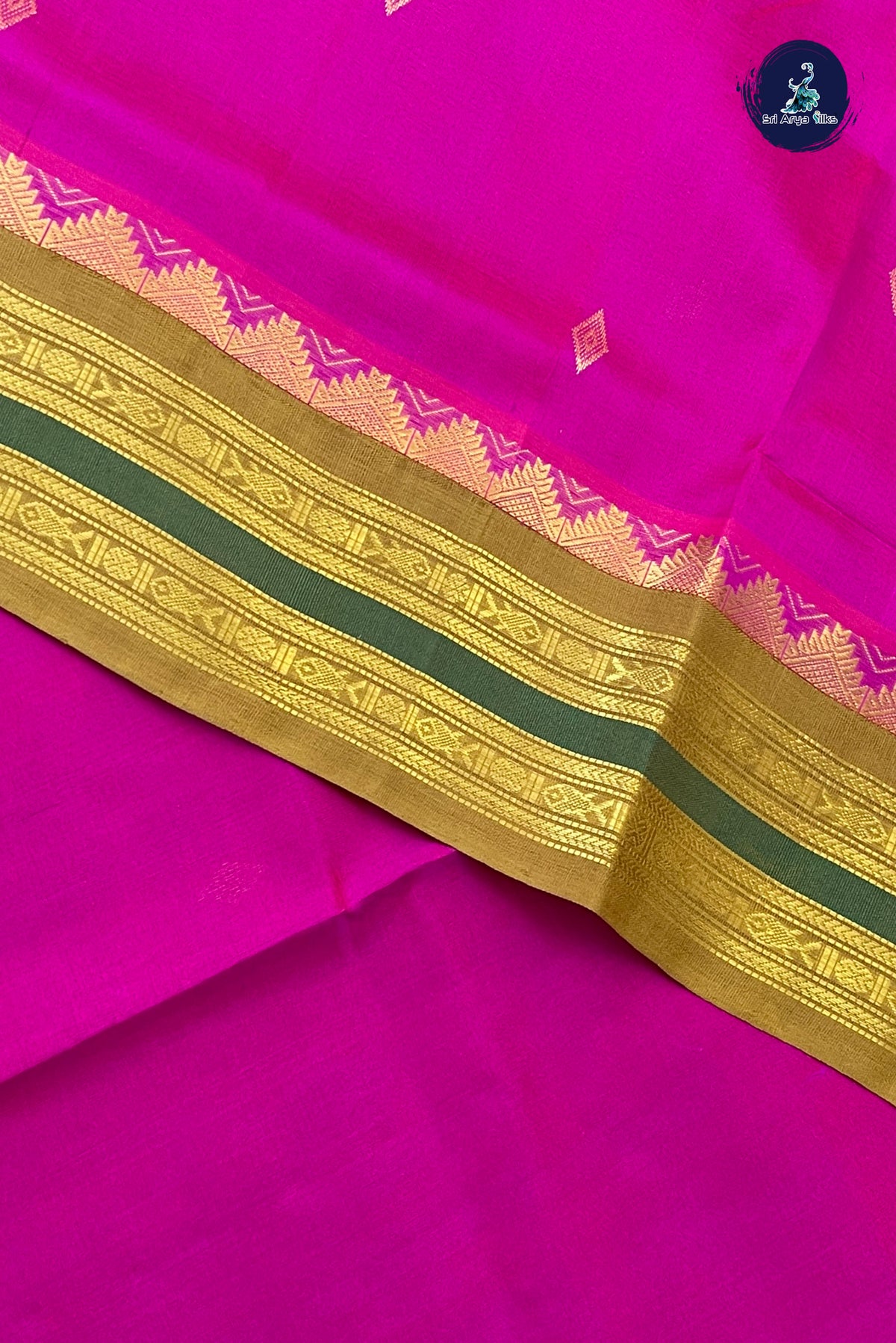 Magenta Pink Korvai Silk Cotton Saree With Zari Buttas Pattern