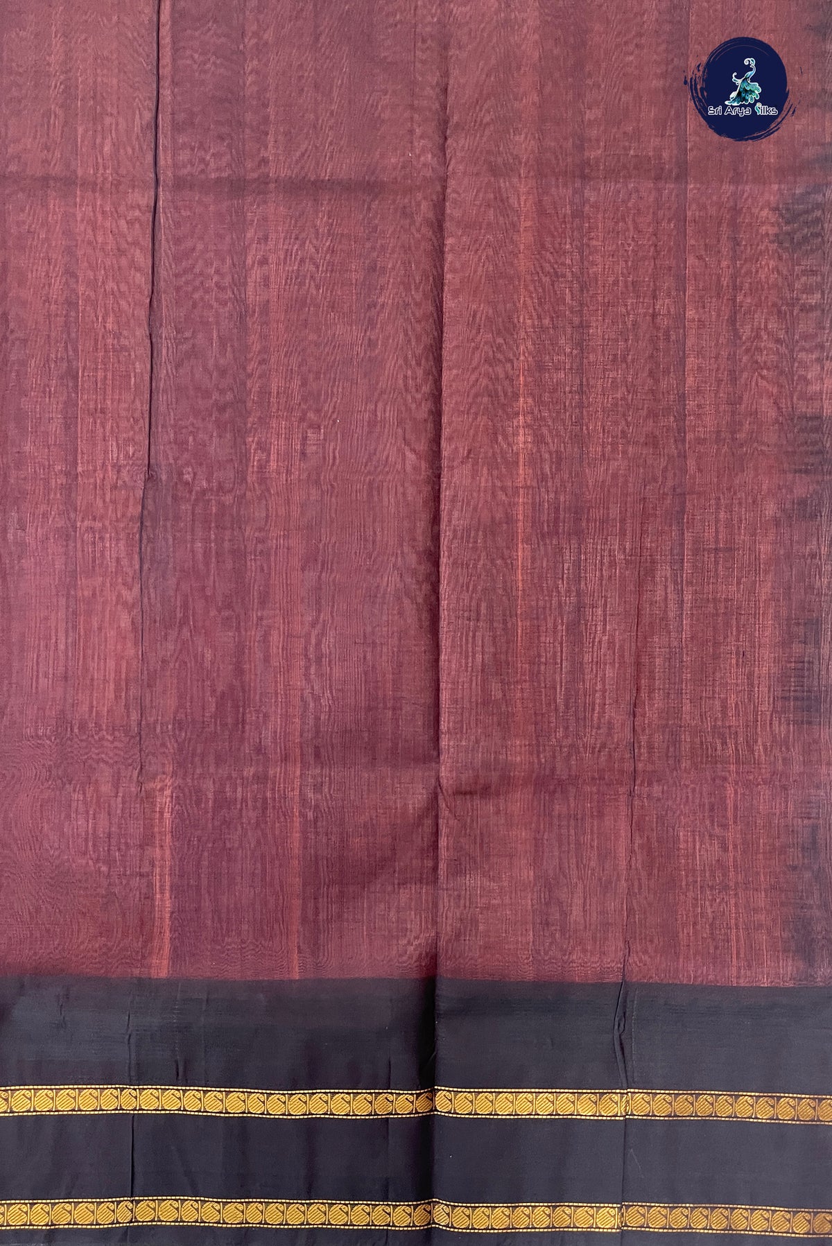 Peach Korvai Silk Cotton Saree With Plain Pattern