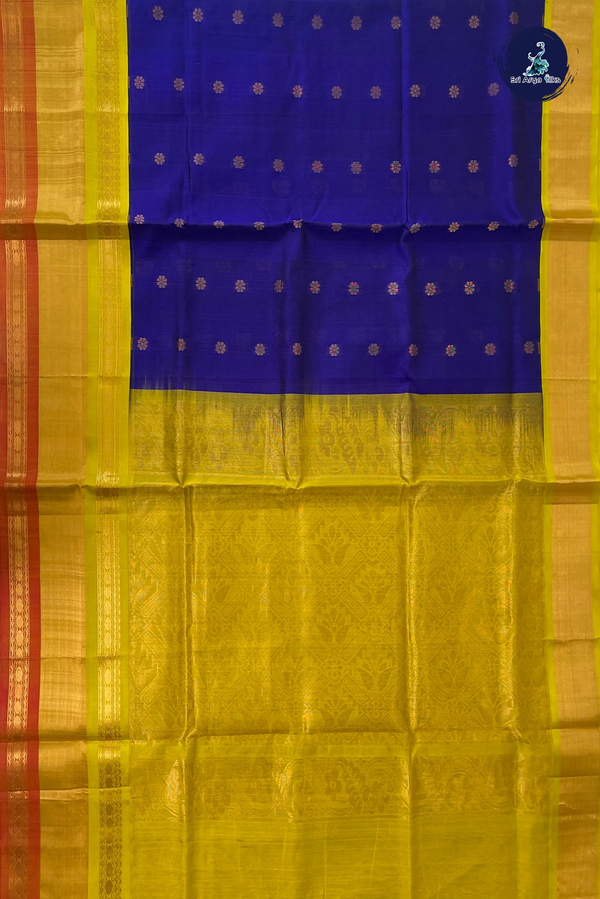 MS Blue Korvai Silk Cotton Saree With Zari Buttas Pattern