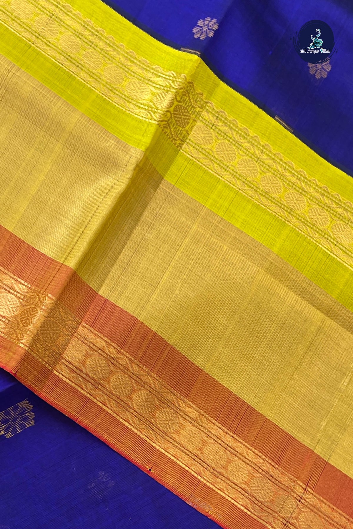 MS Blue Korvai Silk Cotton Saree With Zari Buttas Pattern