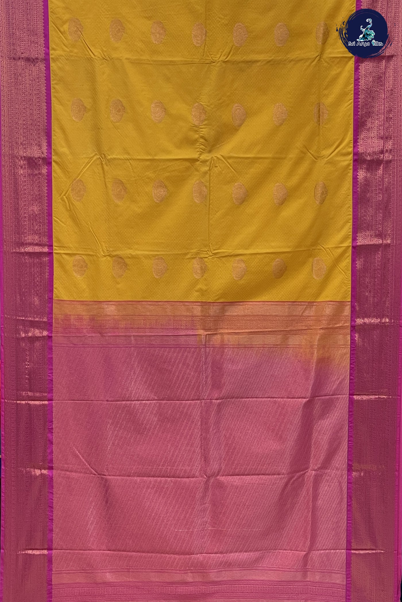 Mustard Yellow & Pink Kanchivaram Semi Silk Saree