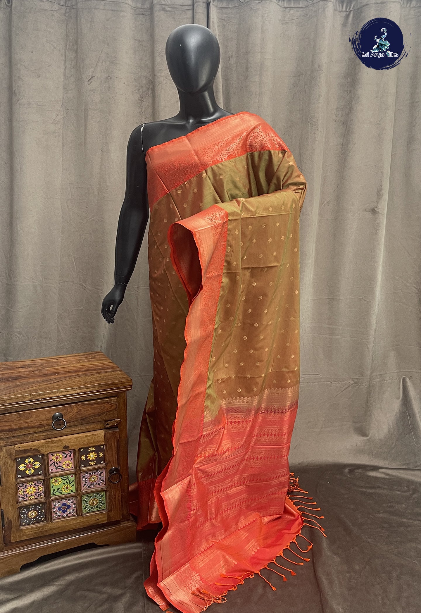 Mehendi Green Semi Silk Saree With Zari Buttas Pattern