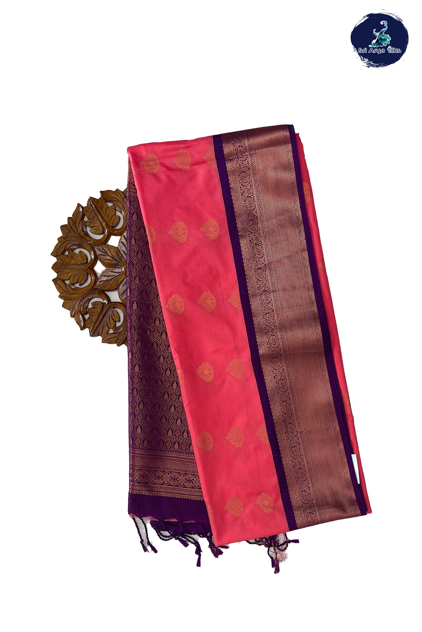 Blush Pink Semi Silk Saree With Copper Zari Buttas Pattern
