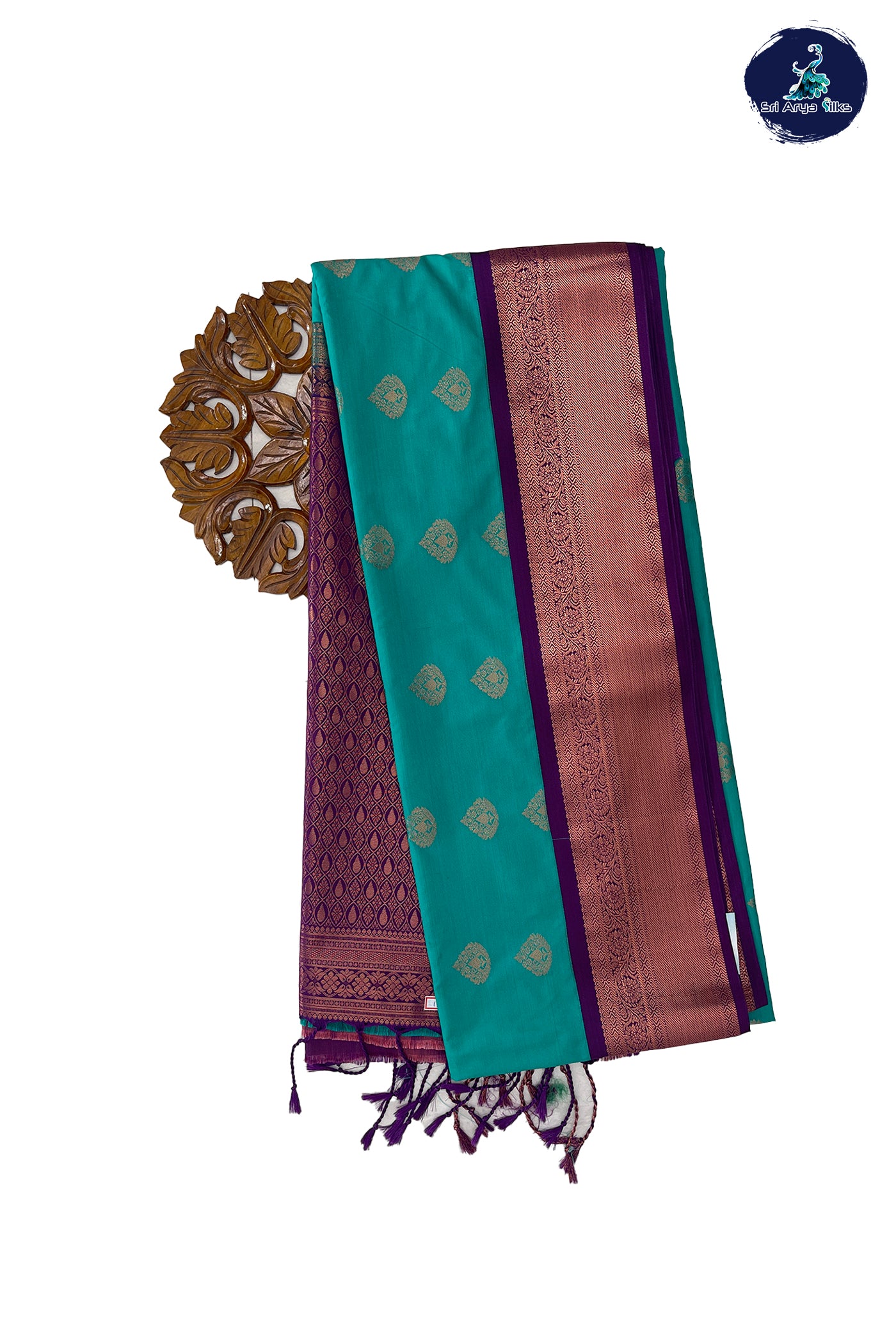 Sea Green Semi Silk Saree With Copper Zari Buttas Pattern