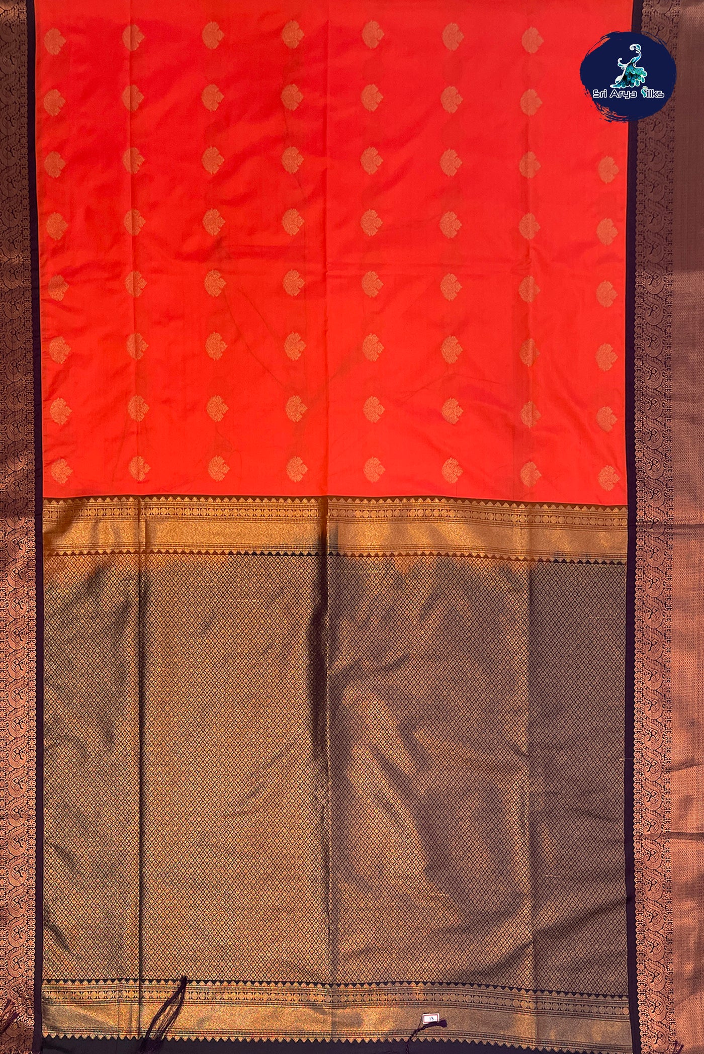 Orange Semi Silk Saree With Copper Zari Buttas Pattern