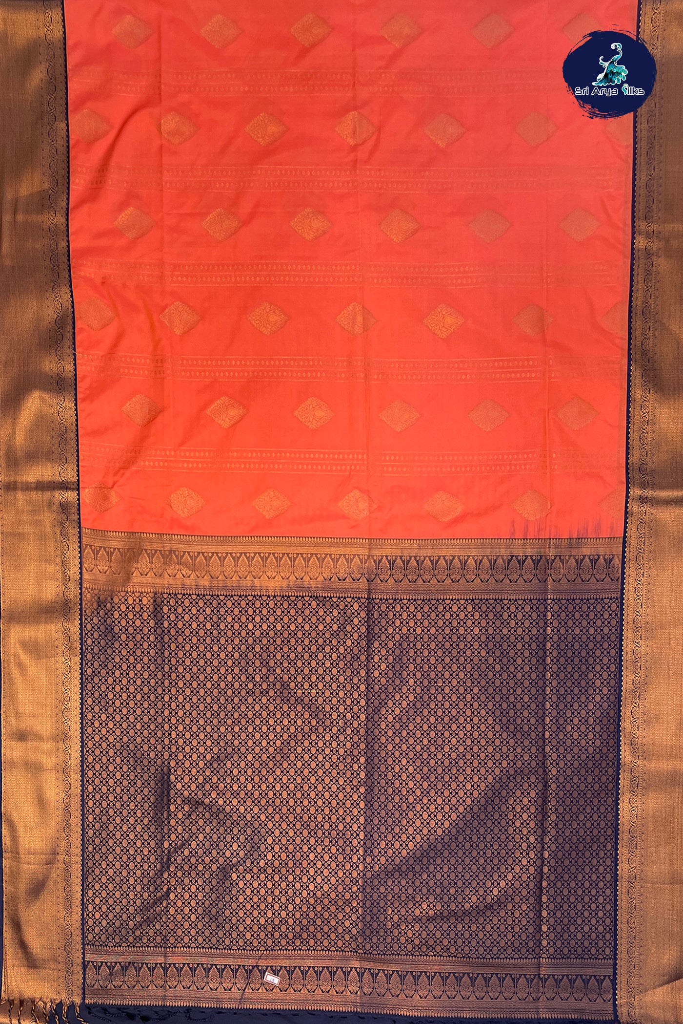 Orange Semi Silk Saree With Stripes Pattern