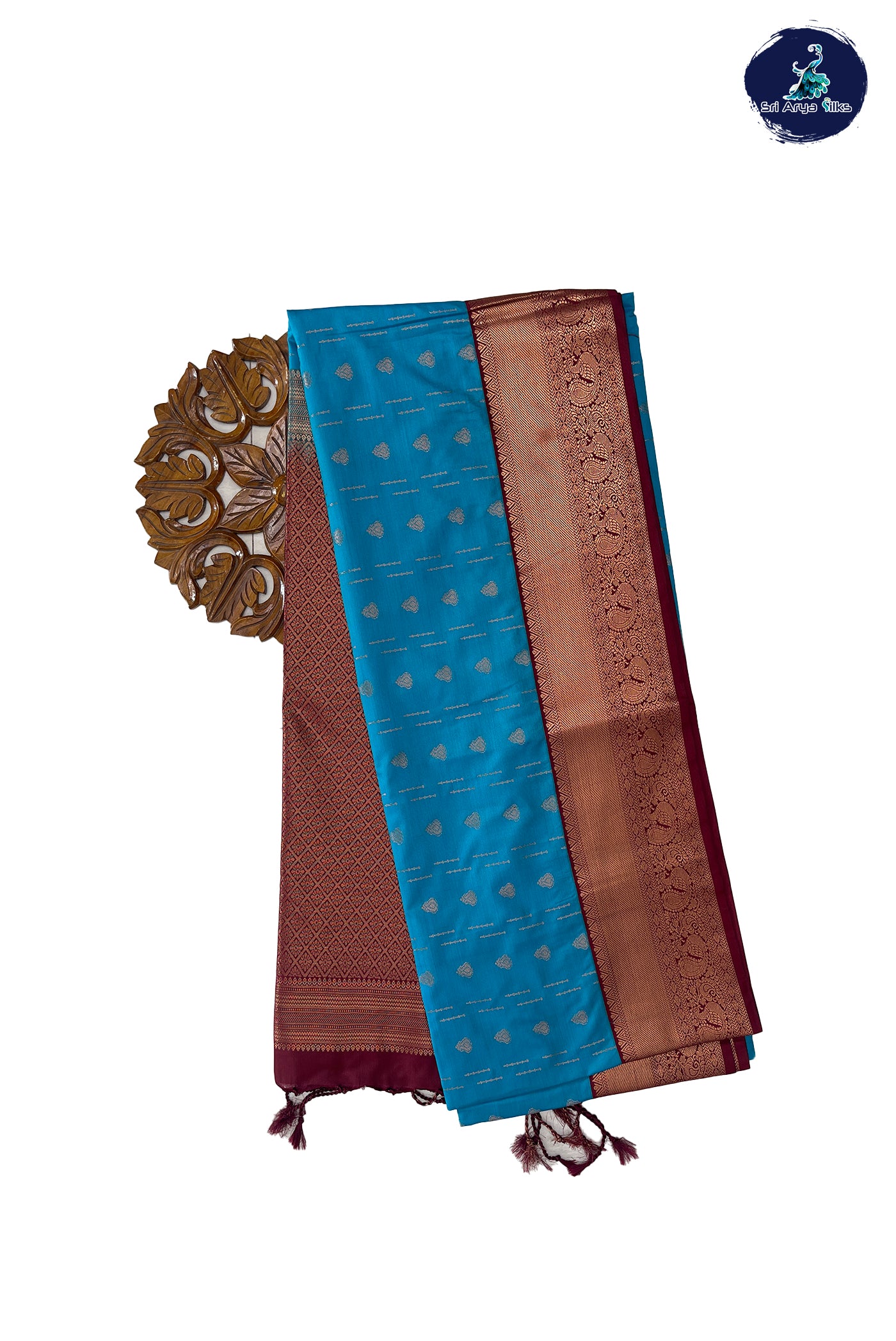 Sapphire Blue Semi Silk Saree With Copper Zari Buttas Pattern