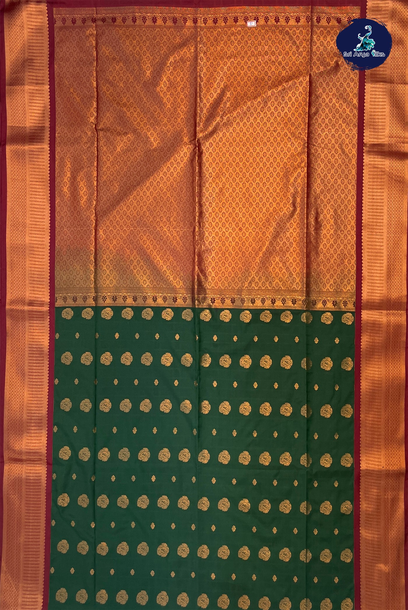 Bottle Green Semi Silk Saree With Buttas Pattern
